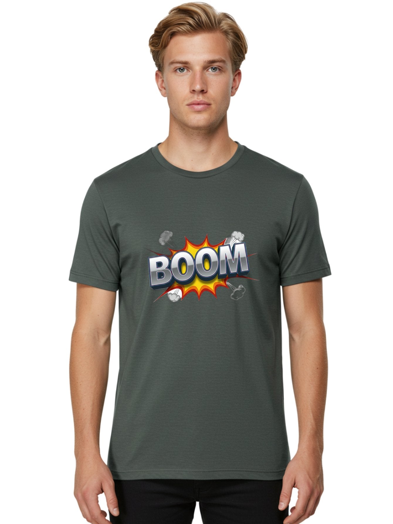 Boom-Comic-Explosion Men'S Graphic Tee, 100% Cotton, Comfortable Casual Summer Wear, Machine Washable, Comic Book Explosion, Boom Text, Cartoon Effect, Explosive Energy, Dynamic Action, Vibrant Colors, Energetic Impact, Comic Style, Baa181 26