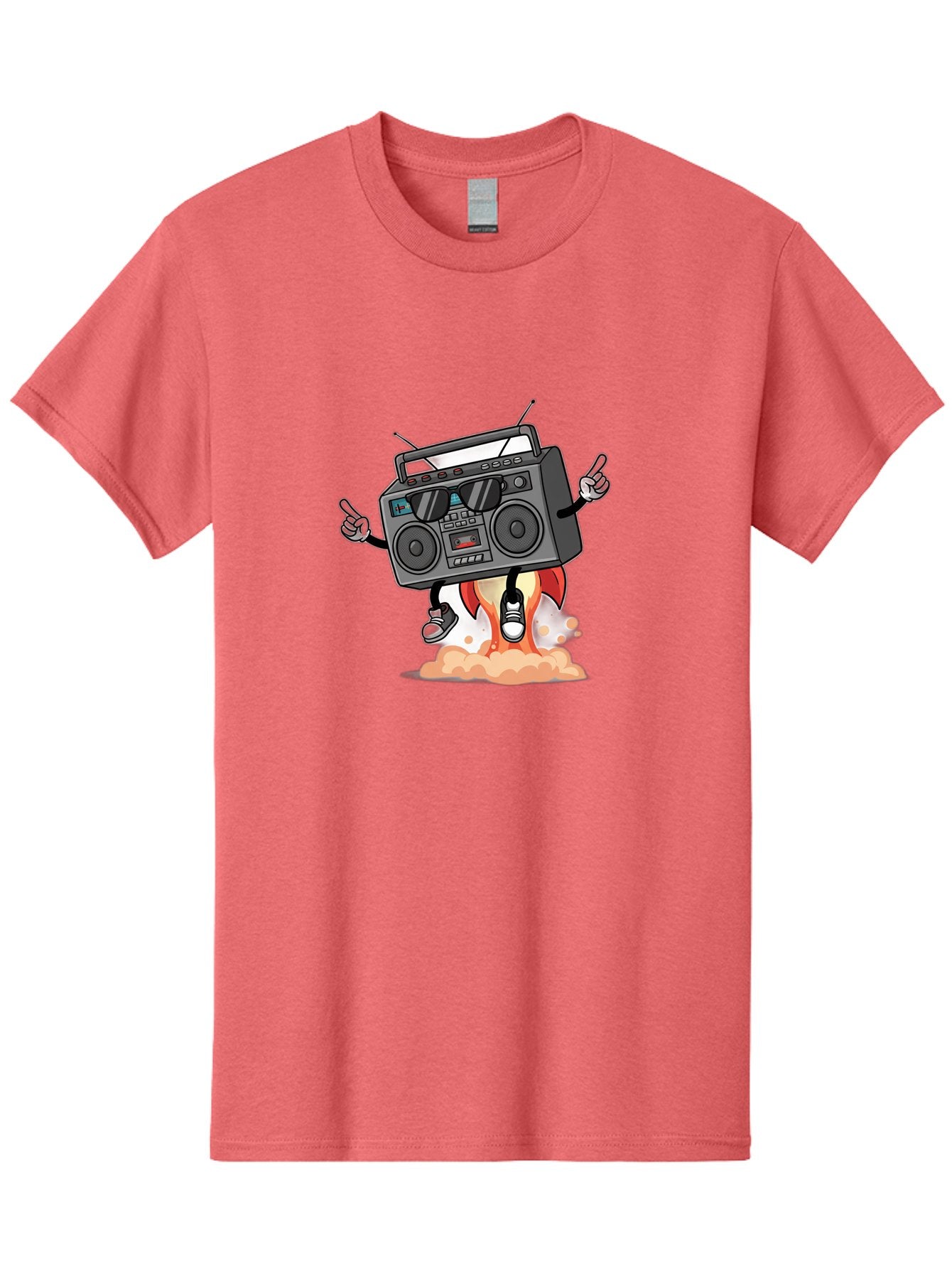 Boombox-4 Men'S Graphic Tee, 100% Cotton, Comfortable Casual Summer Wear, Machine Washable, Retro Boombox, Cartoon Character, Dj Stereo, Funky Music, Dancing Boombox, Rock On Gesture, Retro Technology, Cassette Tape, Loud Music, Fun Graphics, Baa185 13