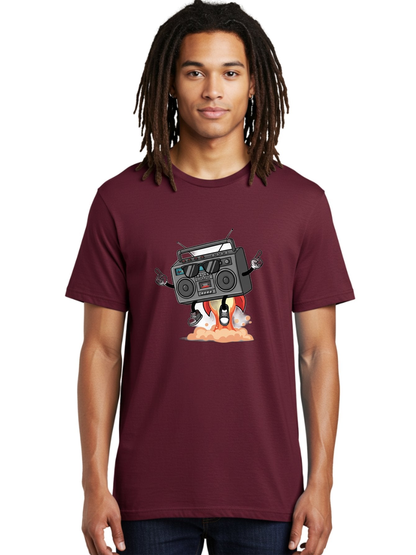 Boombox-4 Men'S Graphic Tee, 100% Cotton, Comfortable Casual Summer Wear, Machine Washable, Retro Boombox, Cartoon Character, Dj Stereo, Funky Music, Dancing Boombox, Rock On Gesture, Retro Technology, Cassette Tape, Loud Music, Fun Graphics, Baa185 16