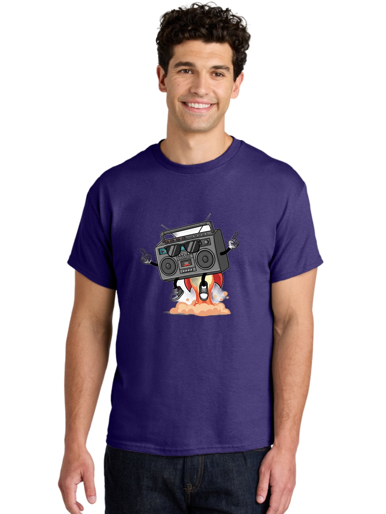 Boombox-4 Men'S Graphic Tee, 100% Cotton, Comfortable Casual Summer Wear, Machine Washable, Retro Boombox, Cartoon Character, Dj Stereo, Funky Music, Dancing Boombox, Rock On Gesture, Retro Technology, Cassette Tape, Loud Music, Fun Graphics, Baa185 23