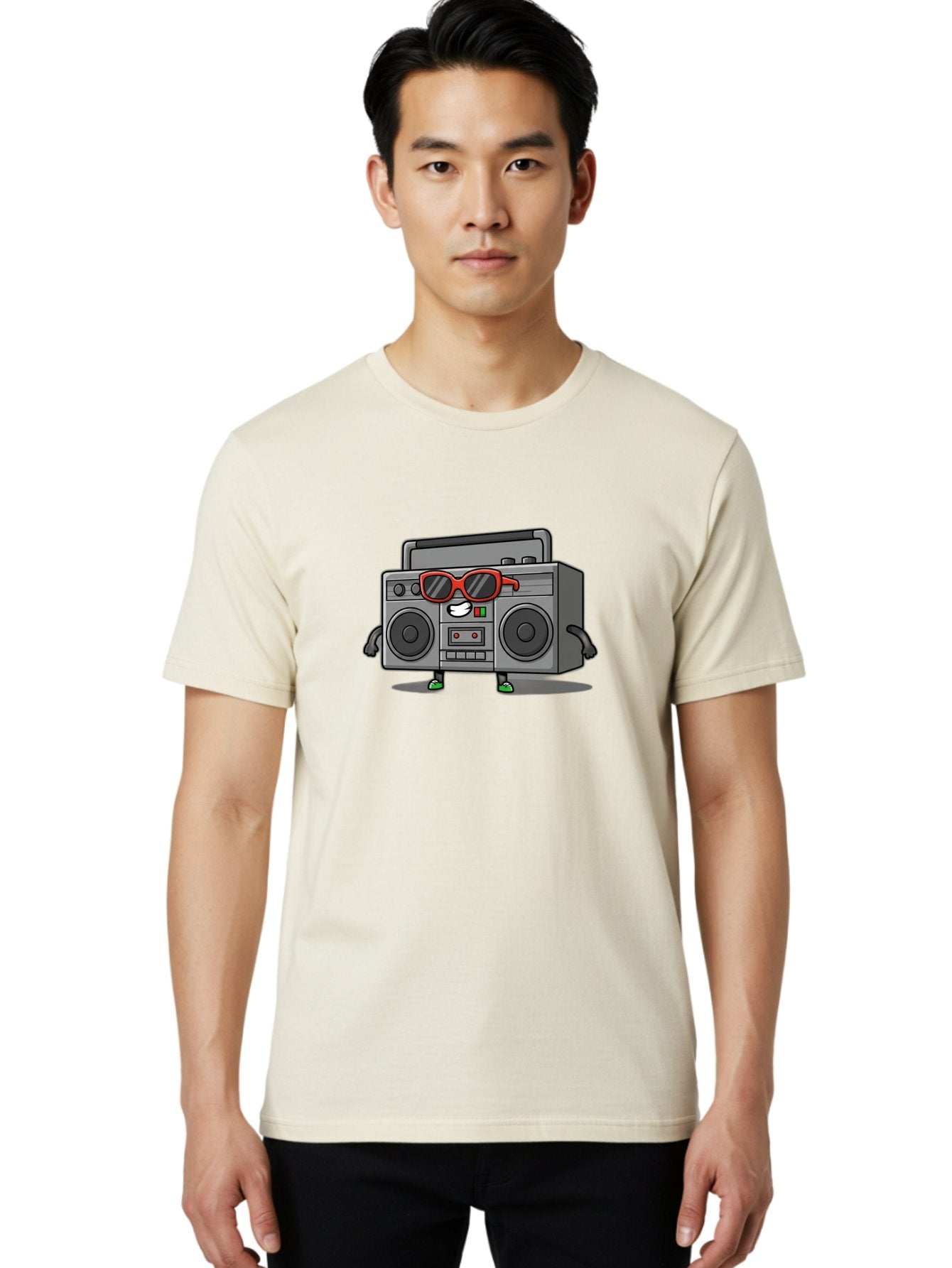 Boombox-6 Men'S Graphic Tee, 100% Cotton, Comfortable Casual Summer Wear, Machine Washable, Cartoon Boombox, Sunglasses, Retro Style, Music Lover, Fun Character, Cassette Player, Animated Electronics, Nostalgic Vibe, Playful Design, Baa187 20