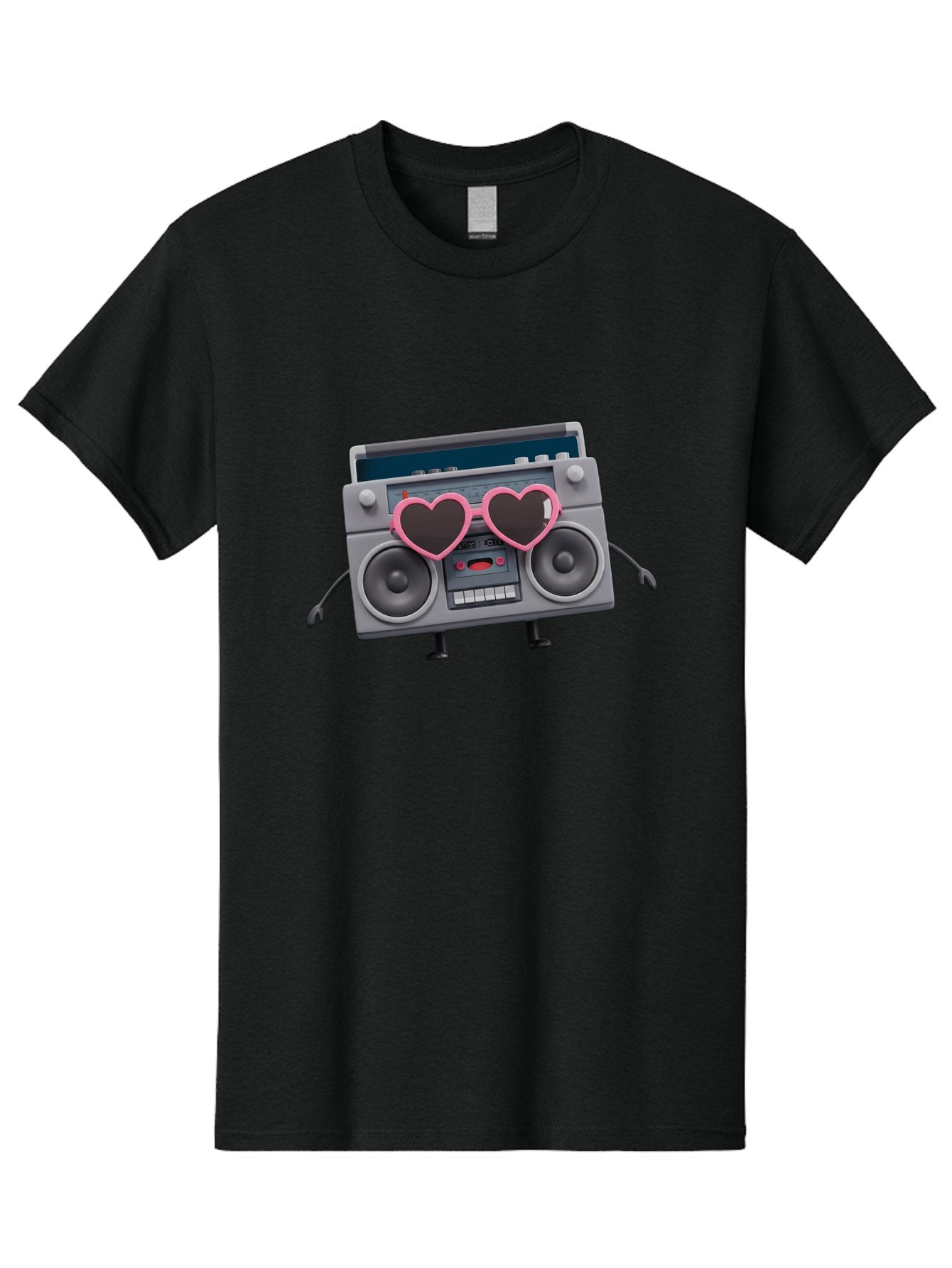 Boombox-Character-1 Men'S Graphic Tee, 100% Cotton, Comfortable Casual Summer Wear, Machine Washable, Cartoon Boombox, Retro Audio Equipment, Heart-Shaped Sunglasses, Funky Character Design, Anthropomorphic Boombox, Nostalgic Music Player, Baa188 14