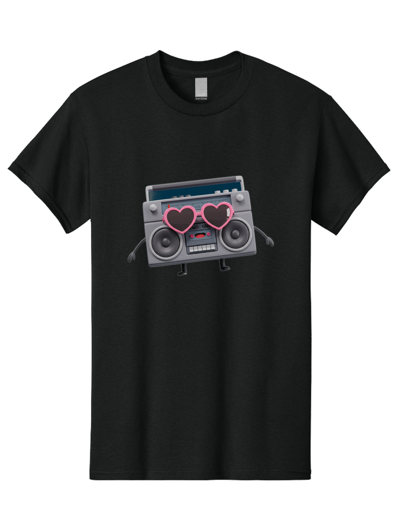 Boombox-Character-1 Men'S Graphic Tee, 100% Cotton, Comfortable Casual Summer Wear, Machine Washable, Cartoon Boombox, Retro Audio Equipment, Heart-Shaped Sunglasses, Funky Character Design, Anthropomorphic Boombox, Nostalgic Music Player, Baa188 3