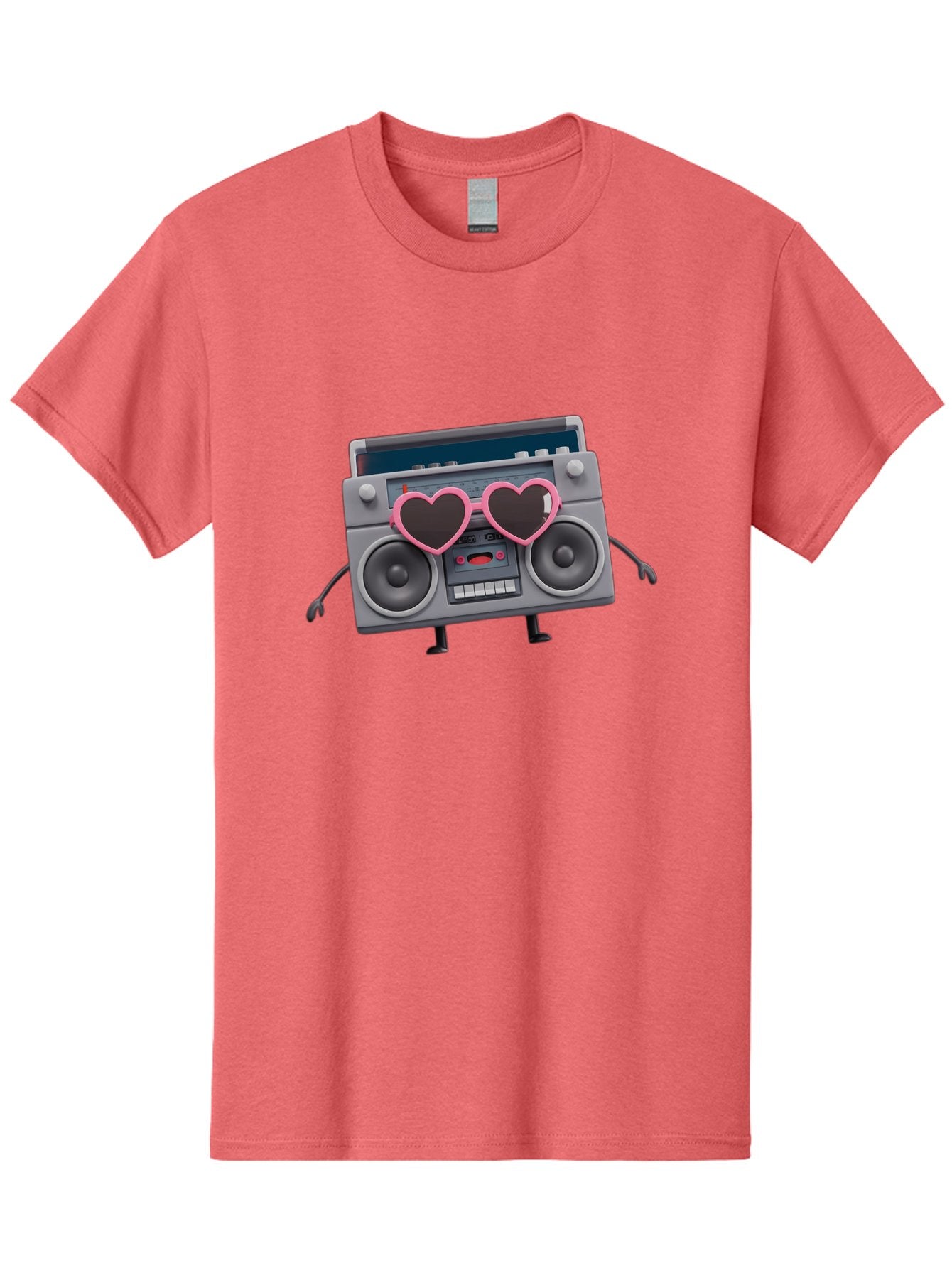 Boombox-Character-1 Men'S Graphic Tee, 100% Cotton, Comfortable Casual Summer Wear, Machine Washable, Cartoon Boombox, Retro Audio Equipment, Heart-Shaped Sunglasses, Funky Character Design, Anthropomorphic Boombox, Nostalgic Music Player, Baa188