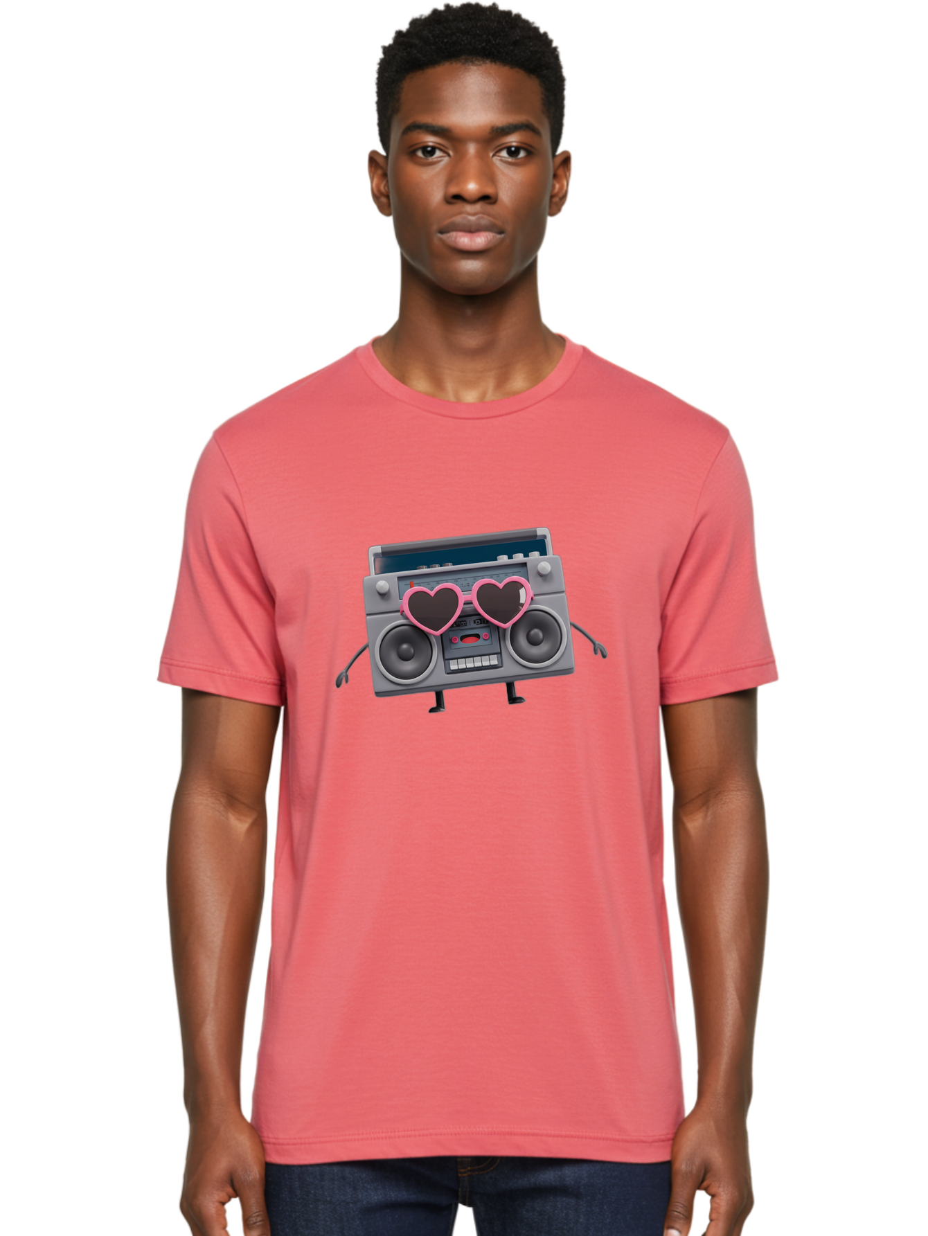 Boombox-Character-1 Men'S Graphic Tee, 100% Cotton, Comfortable Casual Summer Wear, Machine Washable, Cartoon Boombox, Retro Audio Equipment, Heart-Shaped Sunglasses, Funky Character Design, Anthropomorphic Boombox, Nostalgic Music Player, Baa188 20