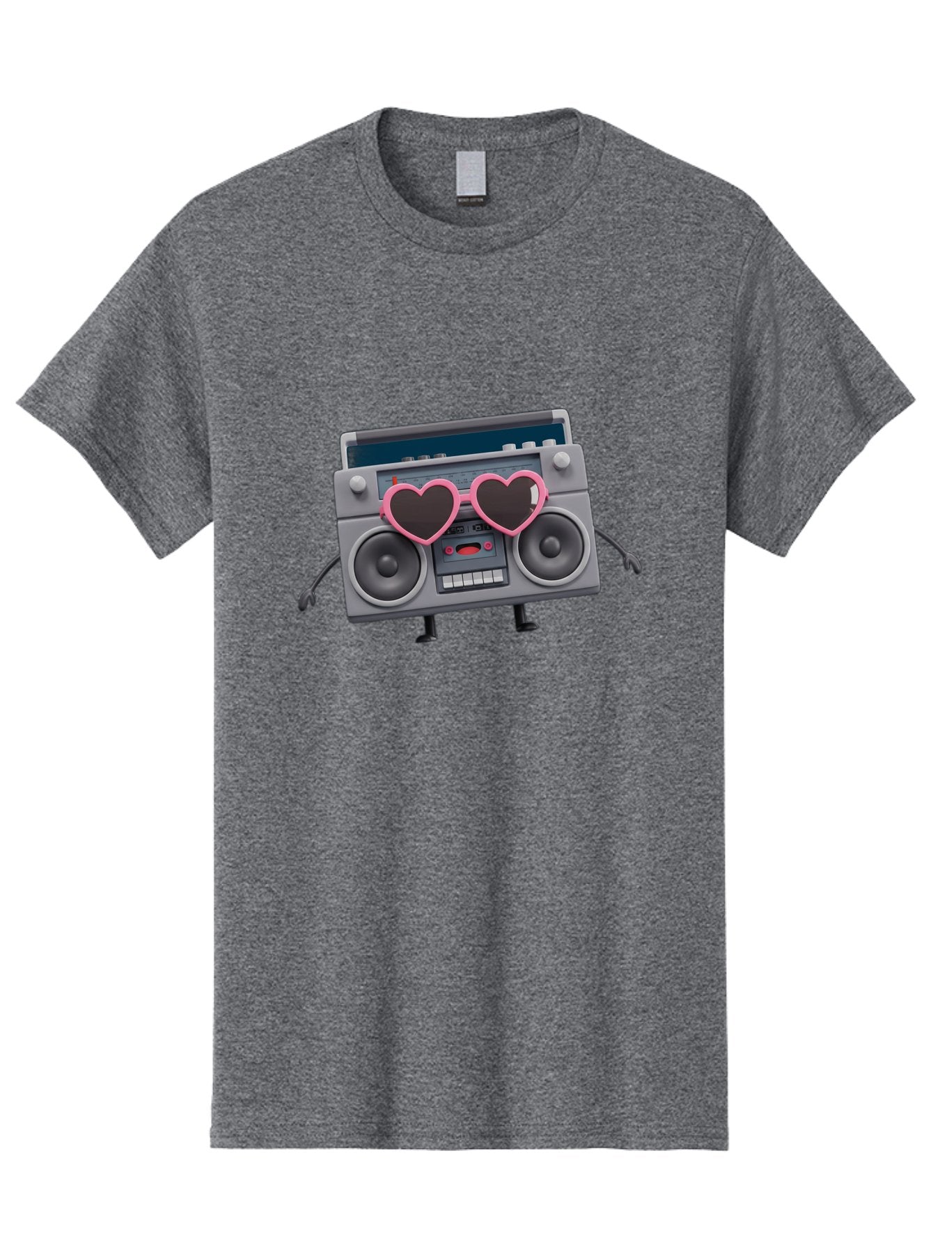 Boombox-Character-1 Men'S Graphic Tee, 100% Cotton, Comfortable Casual Summer Wear, Machine Washable, Cartoon Boombox, Retro Audio Equipment, Heart-Shaped Sunglasses, Funky Character Design, Anthropomorphic Boombox, Nostalgic Music Player, Baa188 4
