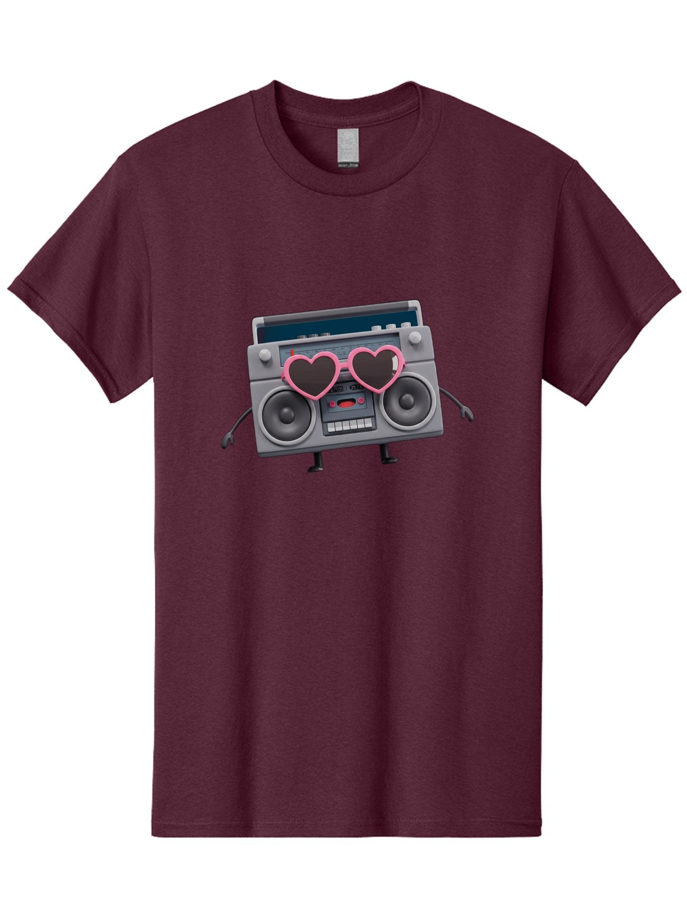 Boombox-Character-1 Men'S Graphic Tee, 100% Cotton, Comfortable Casual Summer Wear, Machine Washable, Cartoon Boombox, Retro Audio Equipment, Heart-Shaped Sunglasses, Funky Character Design, Anthropomorphic Boombox, Nostalgic Music Player, Baa188 11