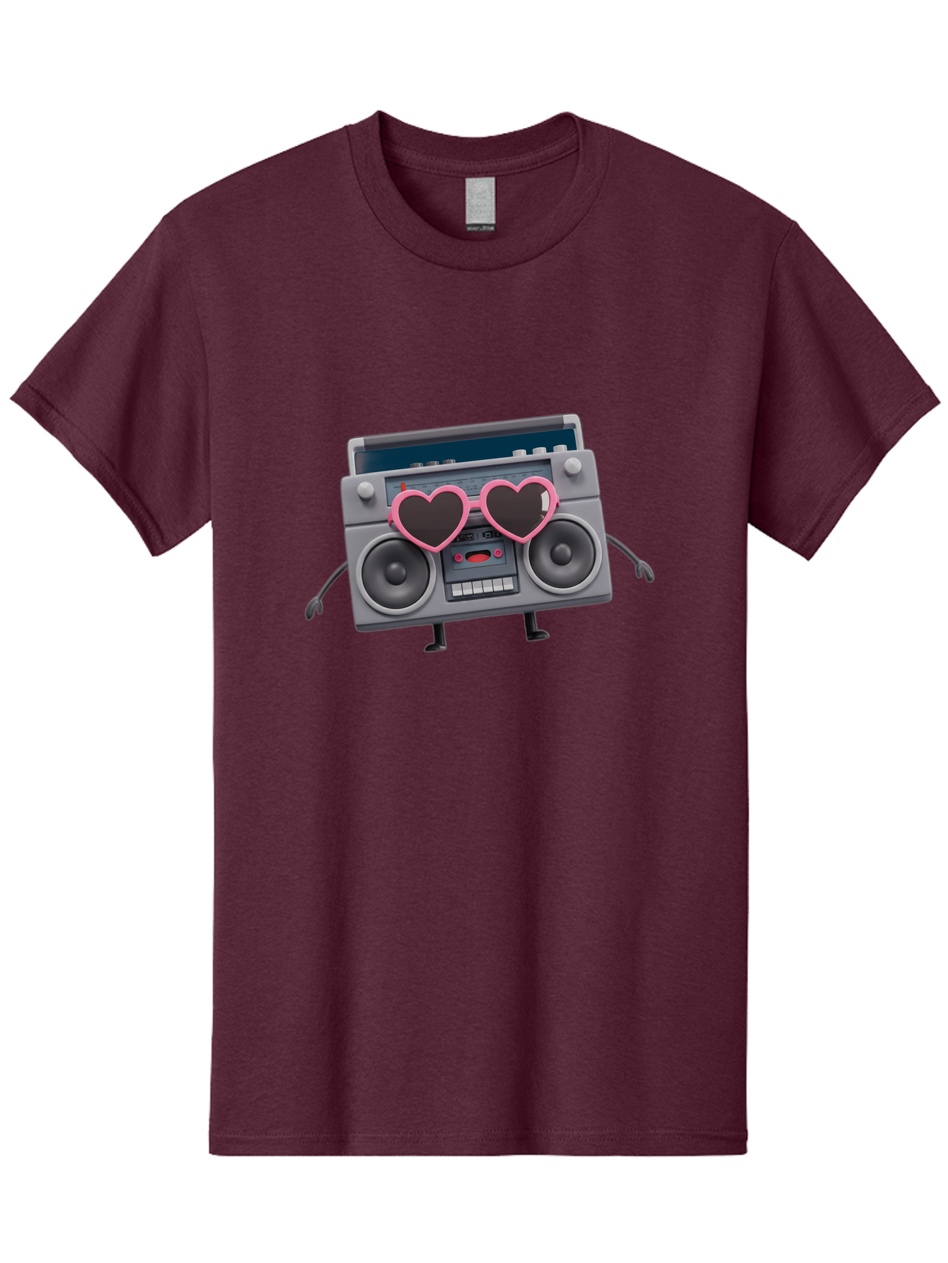 Boombox-Character-1 Men'S Graphic Tee, 100% Cotton, Comfortable Casual Summer Wear, Machine Washable, Cartoon Boombox, Retro Audio Equipment, Heart-Shaped Sunglasses, Funky Character Design, Anthropomorphic Boombox, Nostalgic Music Player, Baa188 7