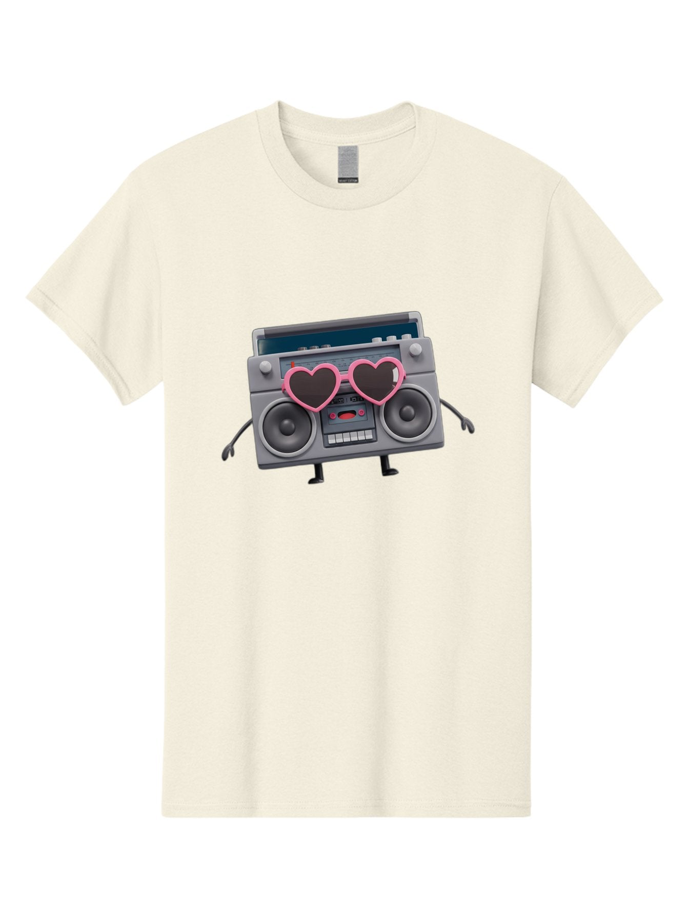 Boombox-Character-1 Men'S Graphic Tee, 100% Cotton, Comfortable Casual Summer Wear, Machine Washable, Cartoon Boombox, Retro Audio Equipment, Heart-Shaped Sunglasses, Funky Character Design, Anthropomorphic Boombox, Nostalgic Music Player, Baa188 3