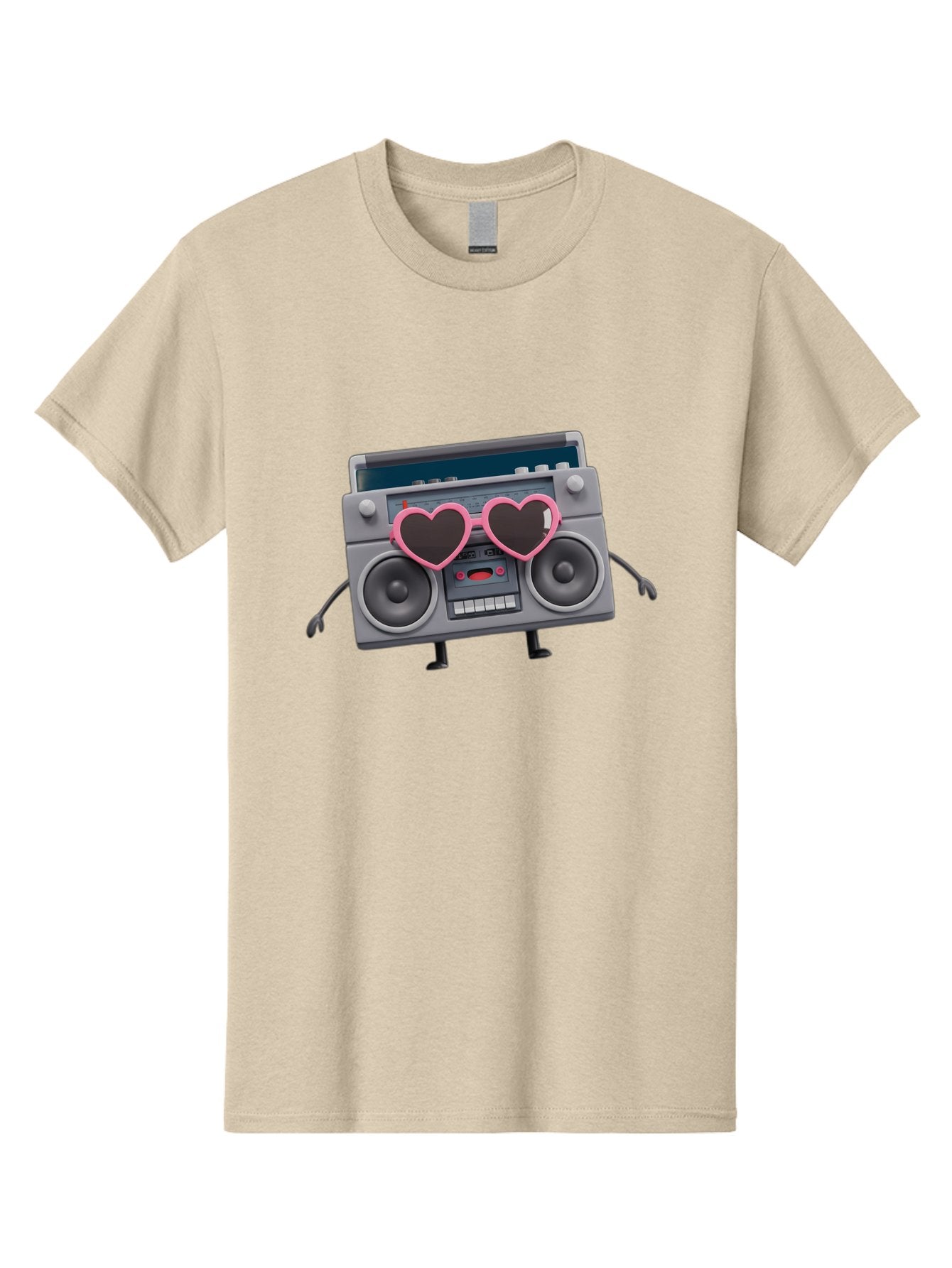 Boombox-Character-1 Men'S Graphic Tee, 100% Cotton, Comfortable Casual Summer Wear, Machine Washable, Cartoon Boombox, Retro Audio Equipment, Heart-Shaped Sunglasses, Funky Character Design, Anthropomorphic Boombox, Nostalgic Music Player, Baa188 7