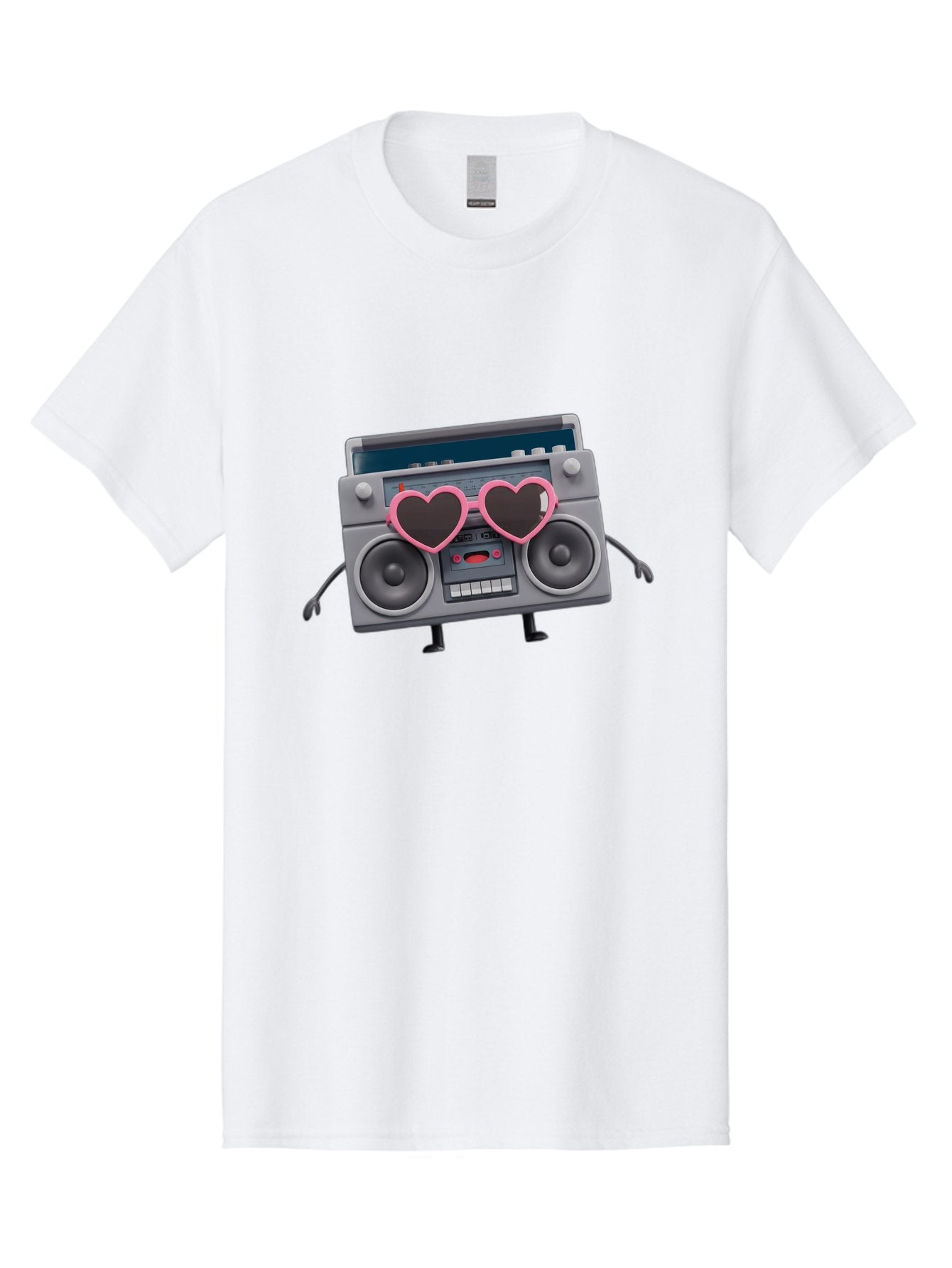 Boombox-Character-1 Men'S Graphic Tee, 100% Cotton, Comfortable Casual Summer Wear, Machine Washable, Cartoon Boombox, Retro Audio Equipment, Heart-Shaped Sunglasses, Funky Character Design, Anthropomorphic Boombox, Nostalgic Music Player, Baa188 13