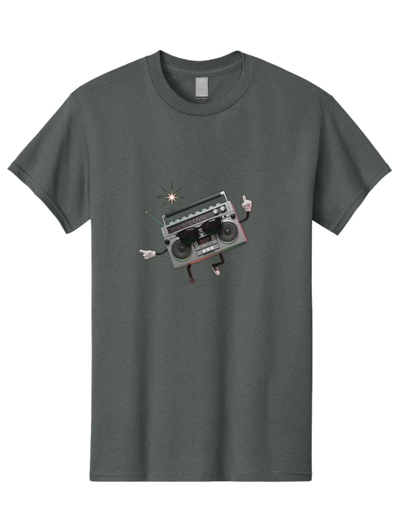 Boombox-Character-3 Men'S Graphic Tee, 100% Cotton, Comfortable Casual Summer Wear, Machine Washable, Cartoon Boombox, Retro Technology, Vintage Music, Nostalgic Vibes, Funky Character, Thumbs Up, Starburst Effect, Playful Design, Baa190 8