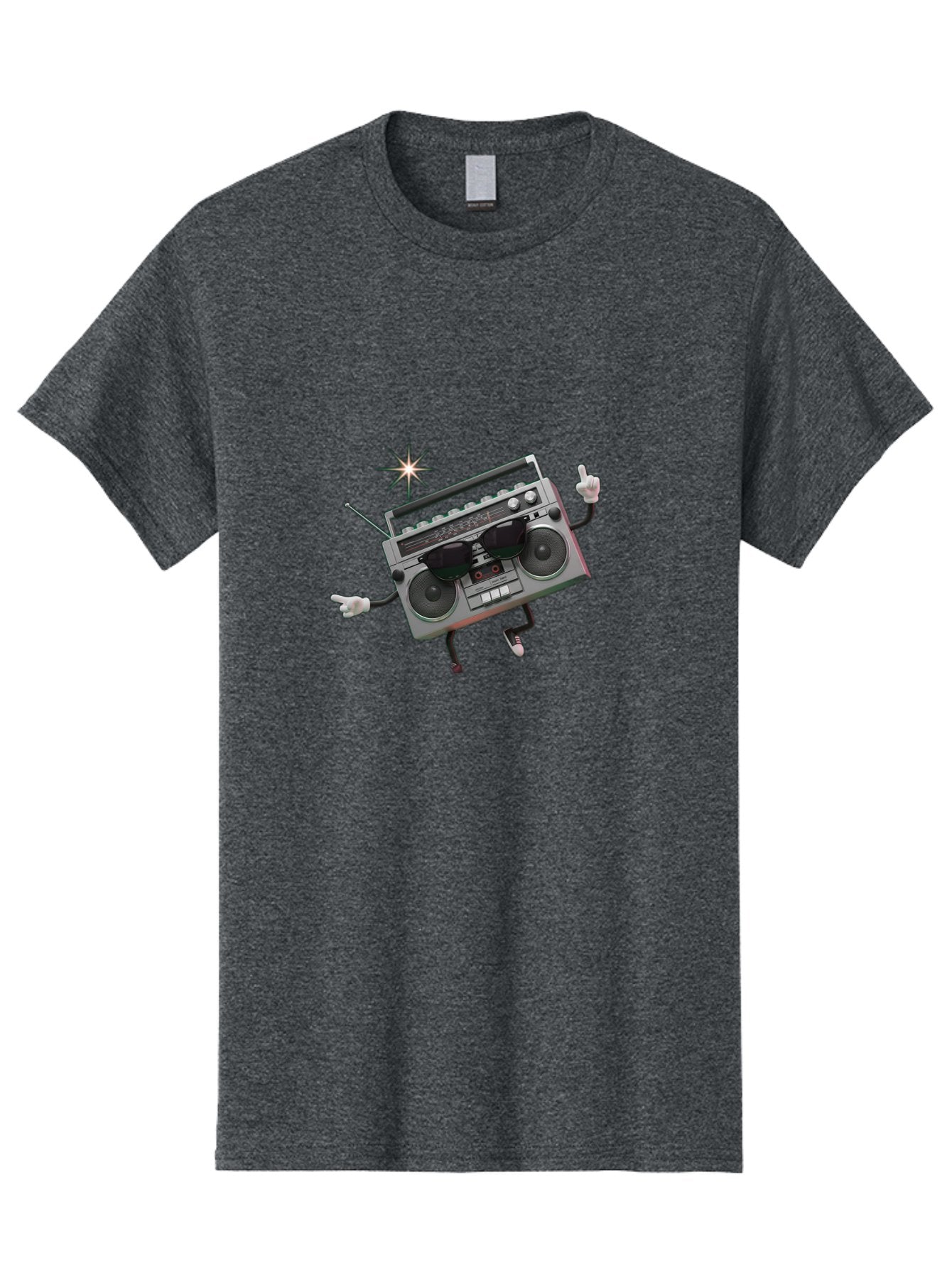 Boombox-Character-3 Men'S Graphic Tee, 100% Cotton, Comfortable Casual Summer Wear, Machine Washable, Cartoon Boombox, Retro Technology, Vintage Music, Nostalgic Vibes, Funky Character, Thumbs Up, Starburst Effect, Playful Design, Baa190 15