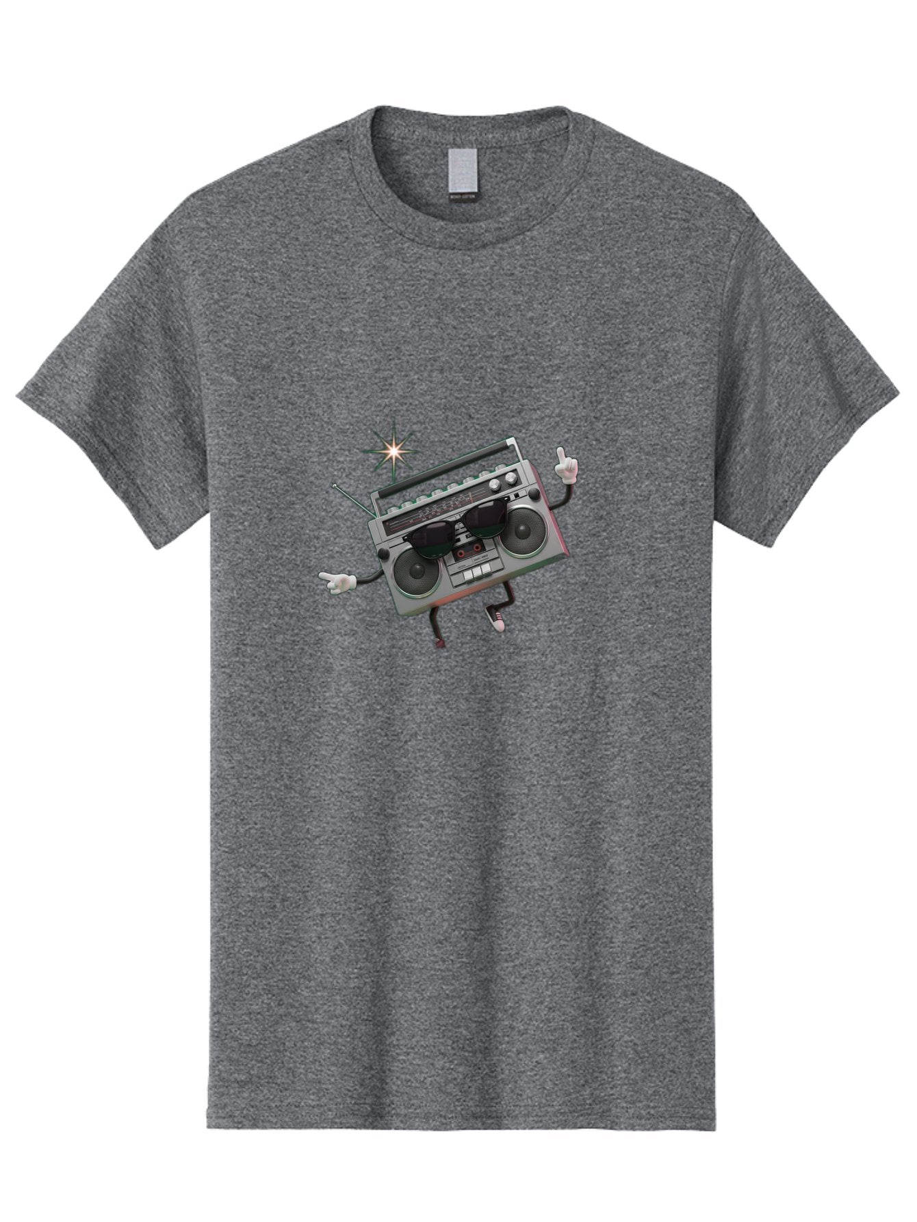 Boombox-Character-3 Men'S Graphic Tee, 100% Cotton, Comfortable Casual Summer Wear, Machine Washable, Cartoon Boombox, Retro Technology, Vintage Music, Nostalgic Vibes, Funky Character, Thumbs Up, Starburst Effect, Playful Design, Baa190 5