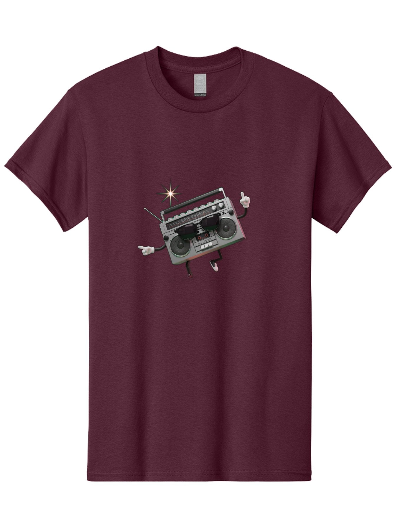 Boombox-Character-3 Men'S Graphic Tee, 100% Cotton, Comfortable Casual Summer Wear, Machine Washable, Cartoon Boombox, Retro Technology, Vintage Music, Nostalgic Vibes, Funky Character, Thumbs Up, Starburst Effect, Playful Design, Baa190 10