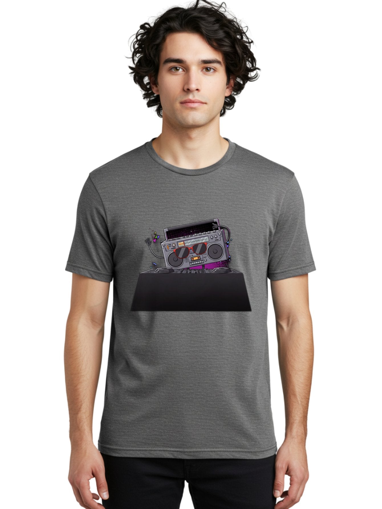 Boombox-Dj-Setup Men'S Graphic Tee, 100% Cotton, Comfortable Casual Summer Wear, Machine Washable, Retro Boombox, Dj Equipment, Music Setup, Vinyl Records, Turntables, Earbuds, Nostalgic Vibes, Electronic Music, Disco Era, Cassette Player Baa192 21