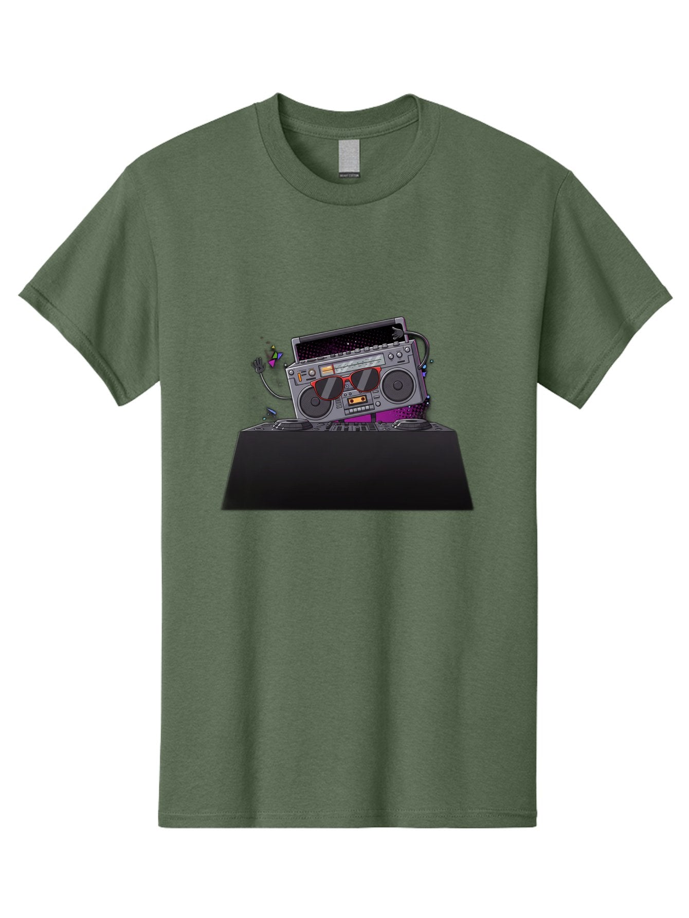 Boombox-Dj-Setup Men'S Graphic Tee, 100% Cotton, Comfortable Casual Summer Wear, Machine Washable, Retro Boombox, Dj Equipment, Music Setup, Vinyl Records, Turntables, Earbuds, Nostalgic Vibes, Electronic Music, Disco Era, Cassette Player Baa192