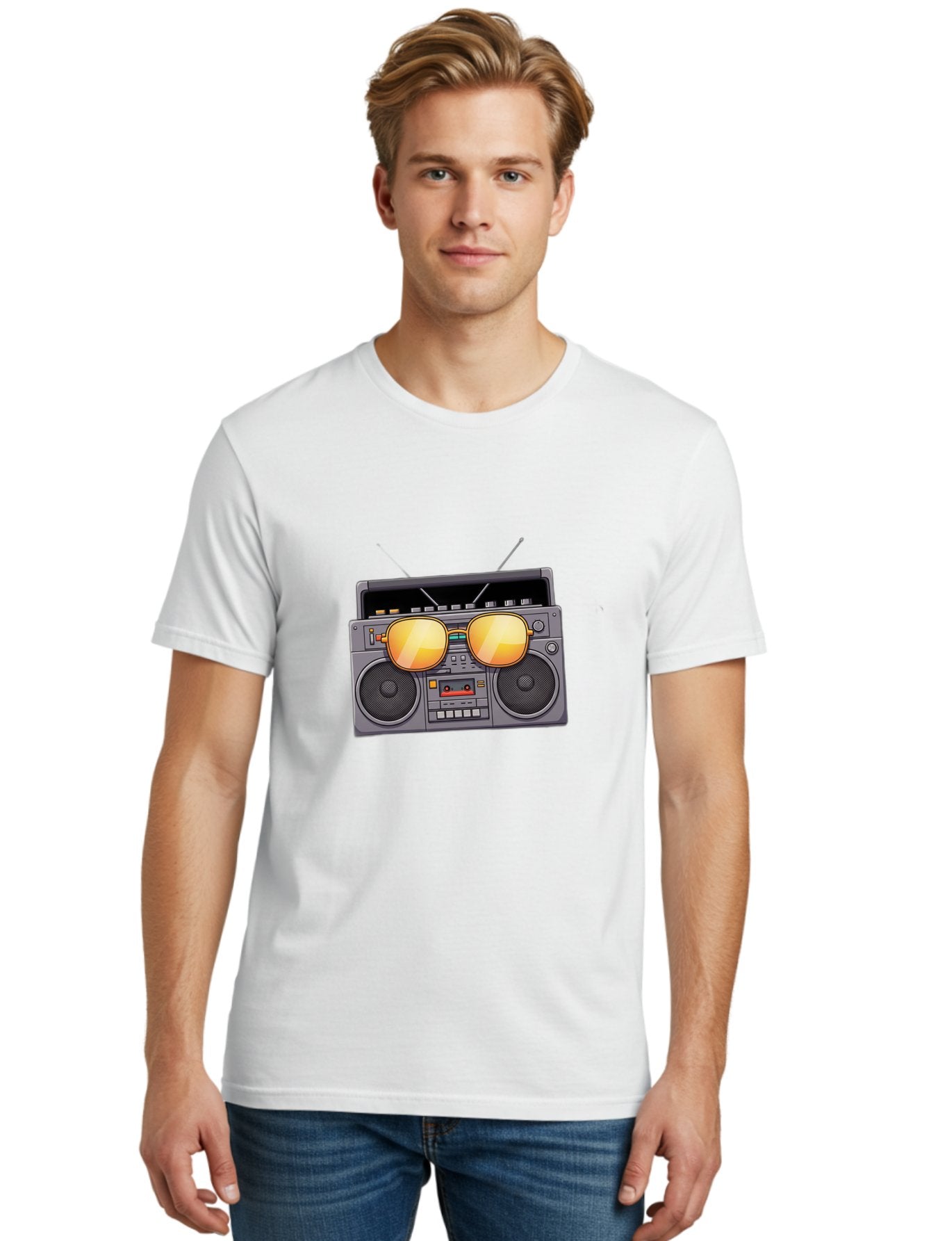 Boombox-Sunglasses Men'S Graphic Tee, 100% Cotton, Comfortable Casual Summer Wear, Machine Washable, Retro Boombox, Vintage Style, Sunglasses, Cassette Player, Old School Music, Nostalgic Vibe, Cool Accessories, Funky Graphics Baa193 29