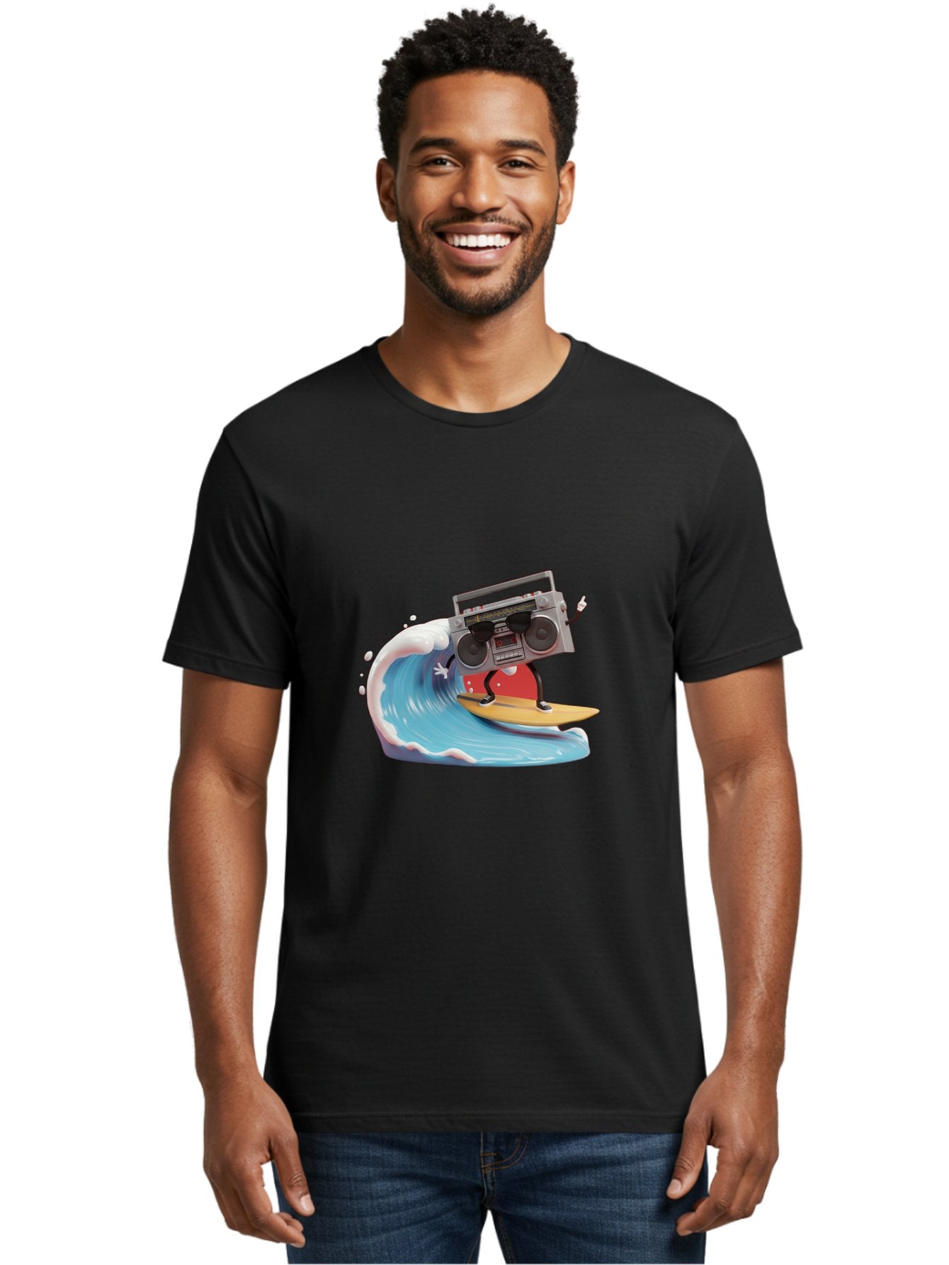 Boombox-Surfing-Wave Men'S Graphic Tee, 100% Cotton, Comfortable Casual Summer Wear, Machine Washable, Boomer Boombox Surfing, Retro Boombox, Surfing Wave, Beach Vibes, Retro Radio, Fun Summer Activity, Cool Surfboard, Radical Wave, Baa194 29