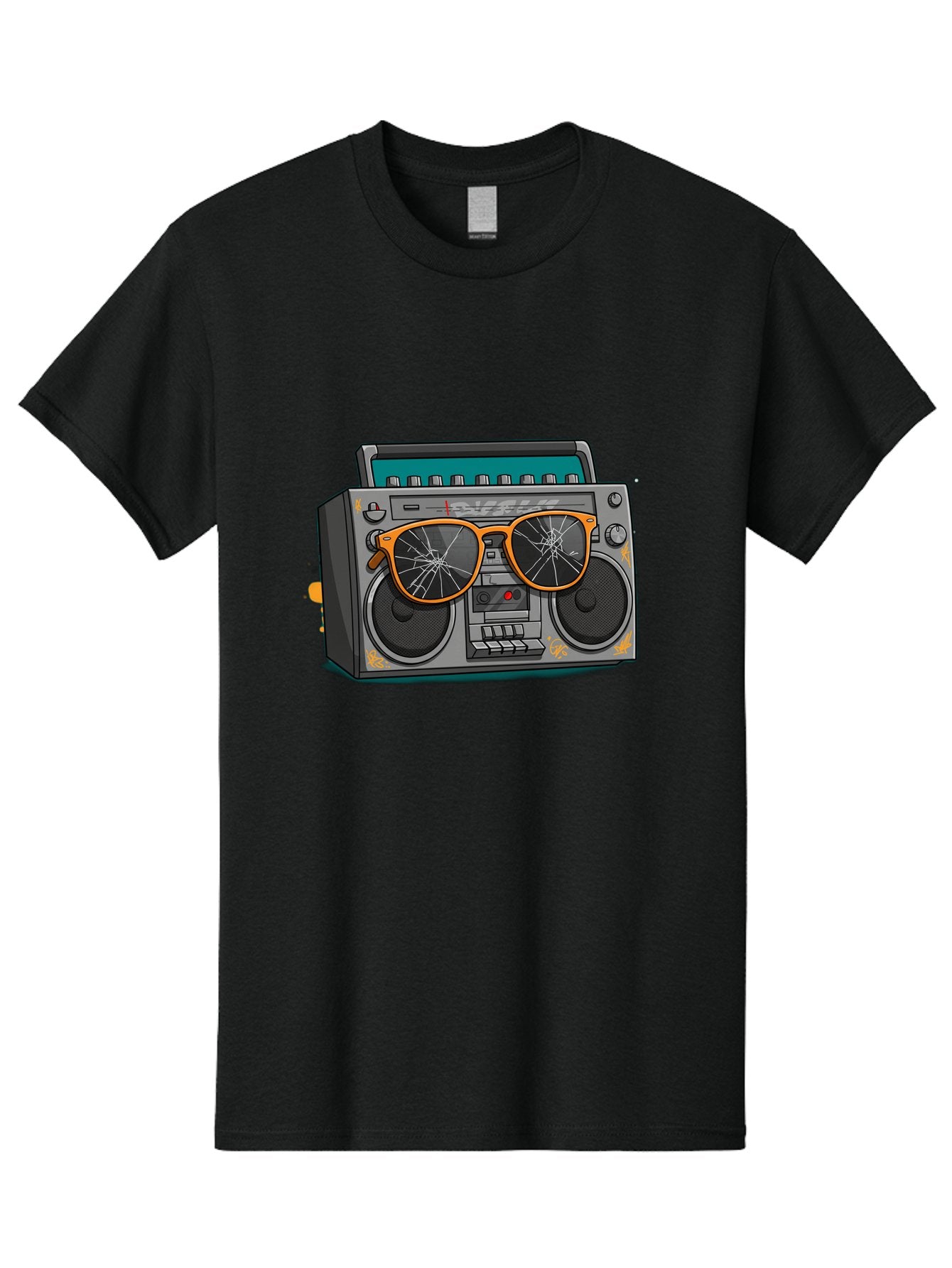 Boombox-With-Broken-Shades Men'S Graphic Tee, 100% Cotton, Comfortable Casual Summer Wear, Machine Washable, Vintage Boombox, Retro Style, Broken Sunglasses, Hip Hop Culture, Cassette Player, Audio Equipment, Old School Music, Urban Fashion, Baa195 13