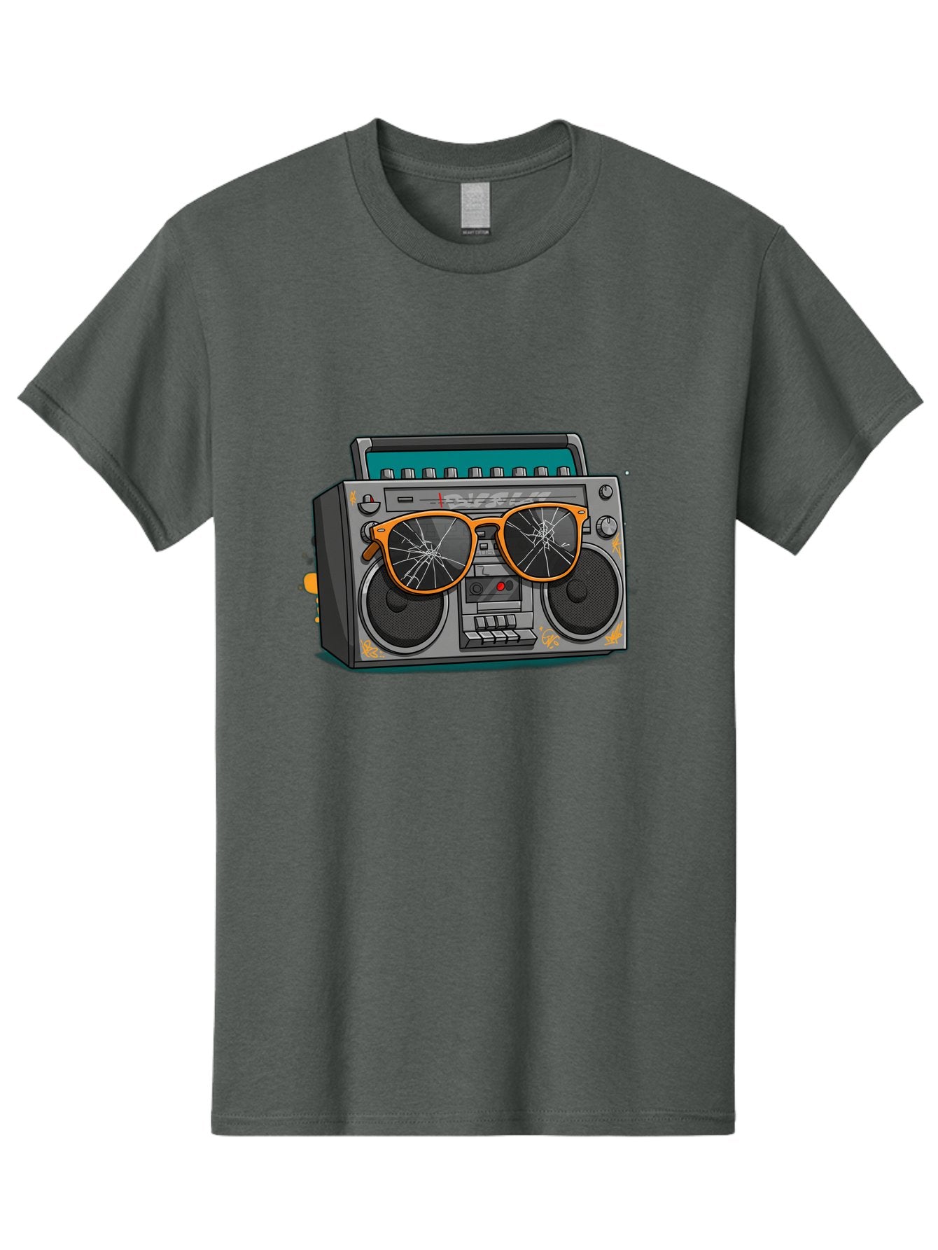 Boombox-With-Broken-Shades Men'S Graphic Tee, 100% Cotton, Comfortable Casual Summer Wear, Machine Washable, Vintage Boombox, Retro Style, Broken Sunglasses, Hip Hop Culture, Cassette Player, Audio Equipment, Old School Music, Urban Fashion, Baa195 5
