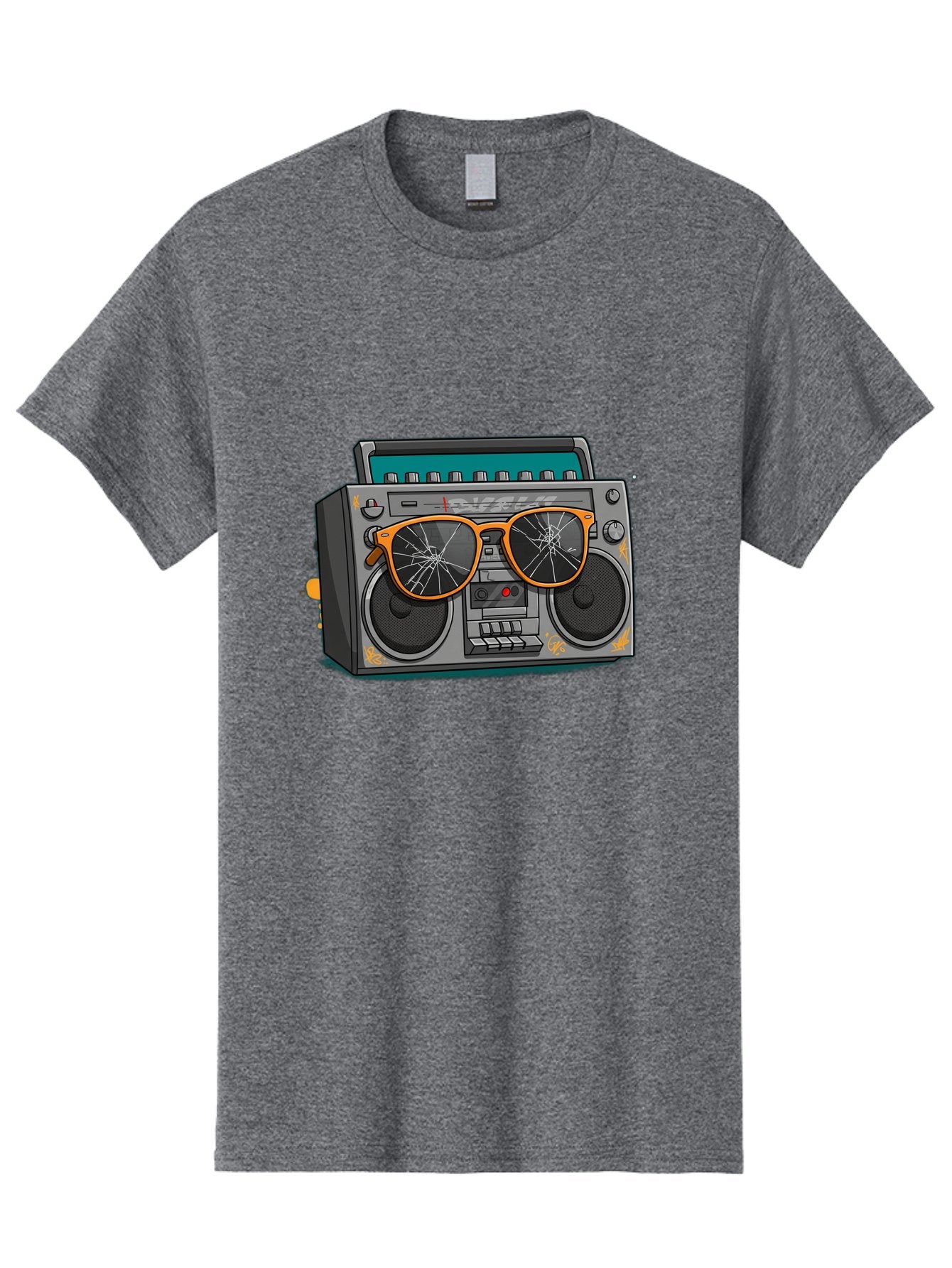 Boombox-With-Broken-Shades Men'S Graphic Tee, 100% Cotton, Comfortable Casual Summer Wear, Machine Washable, Vintage Boombox, Retro Style, Broken Sunglasses, Hip Hop Culture, Cassette Player, Audio Equipment, Old School Music, Urban Fashion, Baa195 15