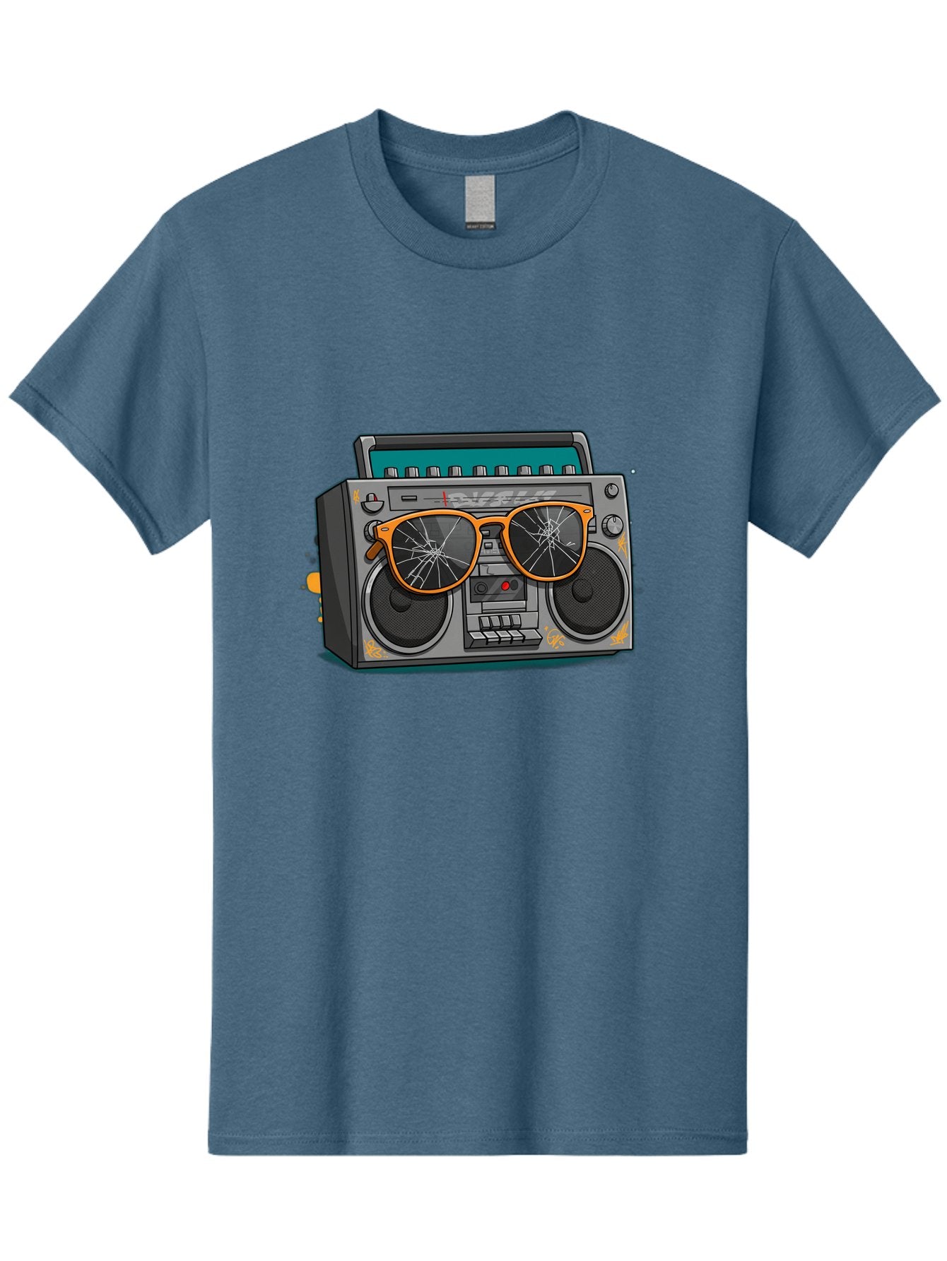 Boombox-With-Broken-Shades Men'S Graphic Tee, 100% Cotton, Comfortable Casual Summer Wear, Machine Washable, Vintage Boombox, Retro Style, Broken Sunglasses, Hip Hop Culture, Cassette Player, Audio Equipment, Old School Music, Urban Fashion, Baa195 11