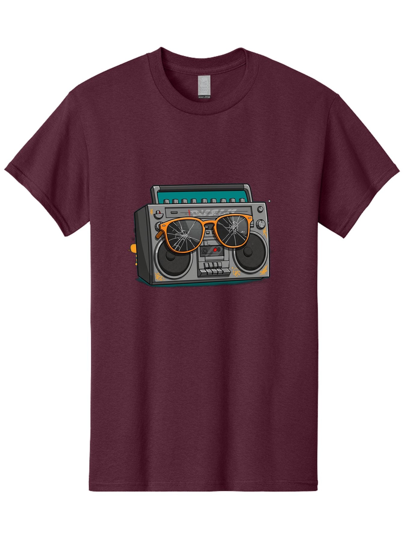 Boombox-With-Broken-Shades Men'S Graphic Tee, 100% Cotton, Comfortable Casual Summer Wear, Machine Washable, Vintage Boombox, Retro Style, Broken Sunglasses, Hip Hop Culture, Cassette Player, Audio Equipment, Old School Music, Urban Fashion, Baa195 4