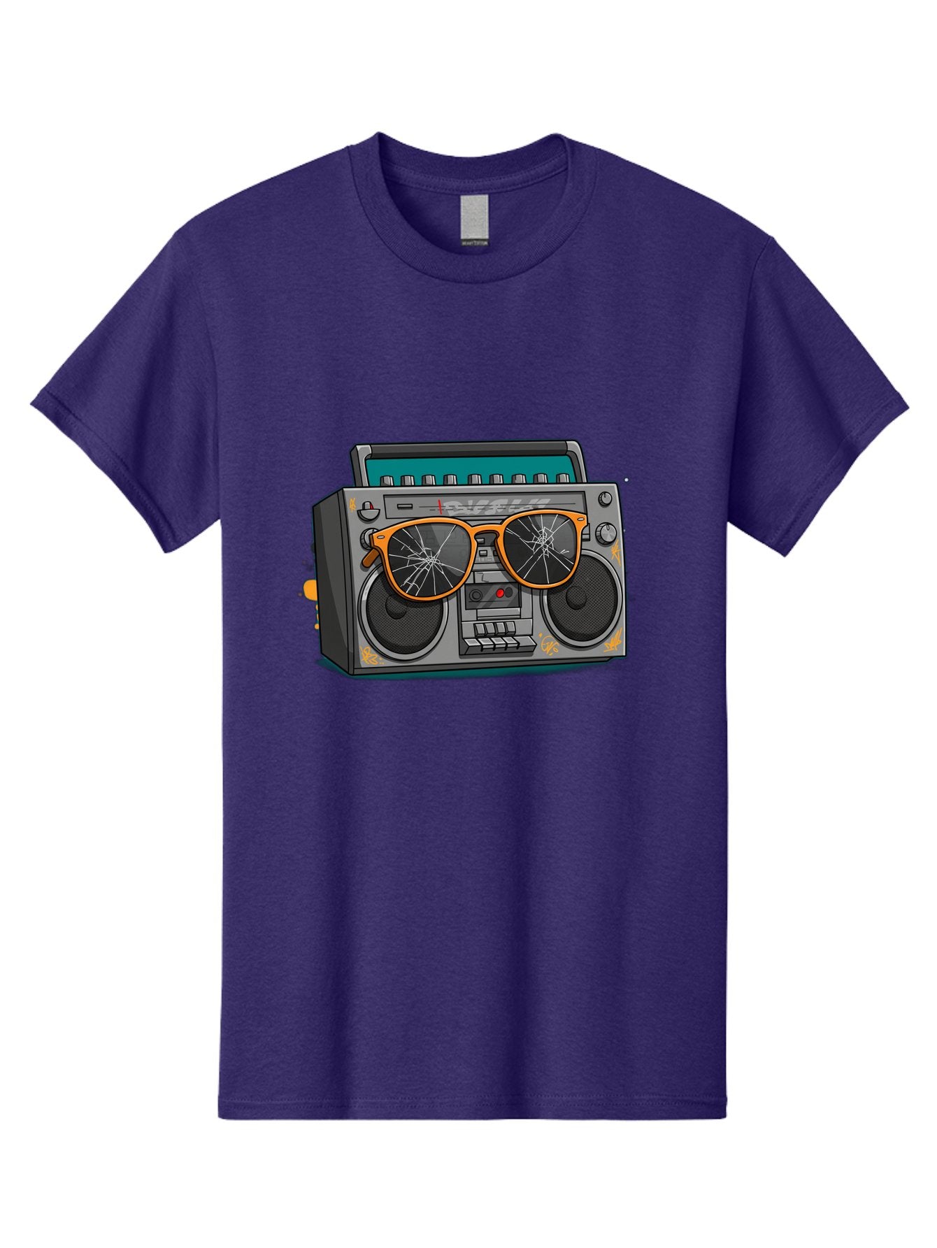 Boombox-With-Broken-Shades Men'S Graphic Tee, 100% Cotton, Comfortable Casual Summer Wear, Machine Washable, Vintage Boombox, Retro Style, Broken Sunglasses, Hip Hop Culture, Cassette Player, Audio Equipment, Old School Music, Urban Fashion, Baa195 9