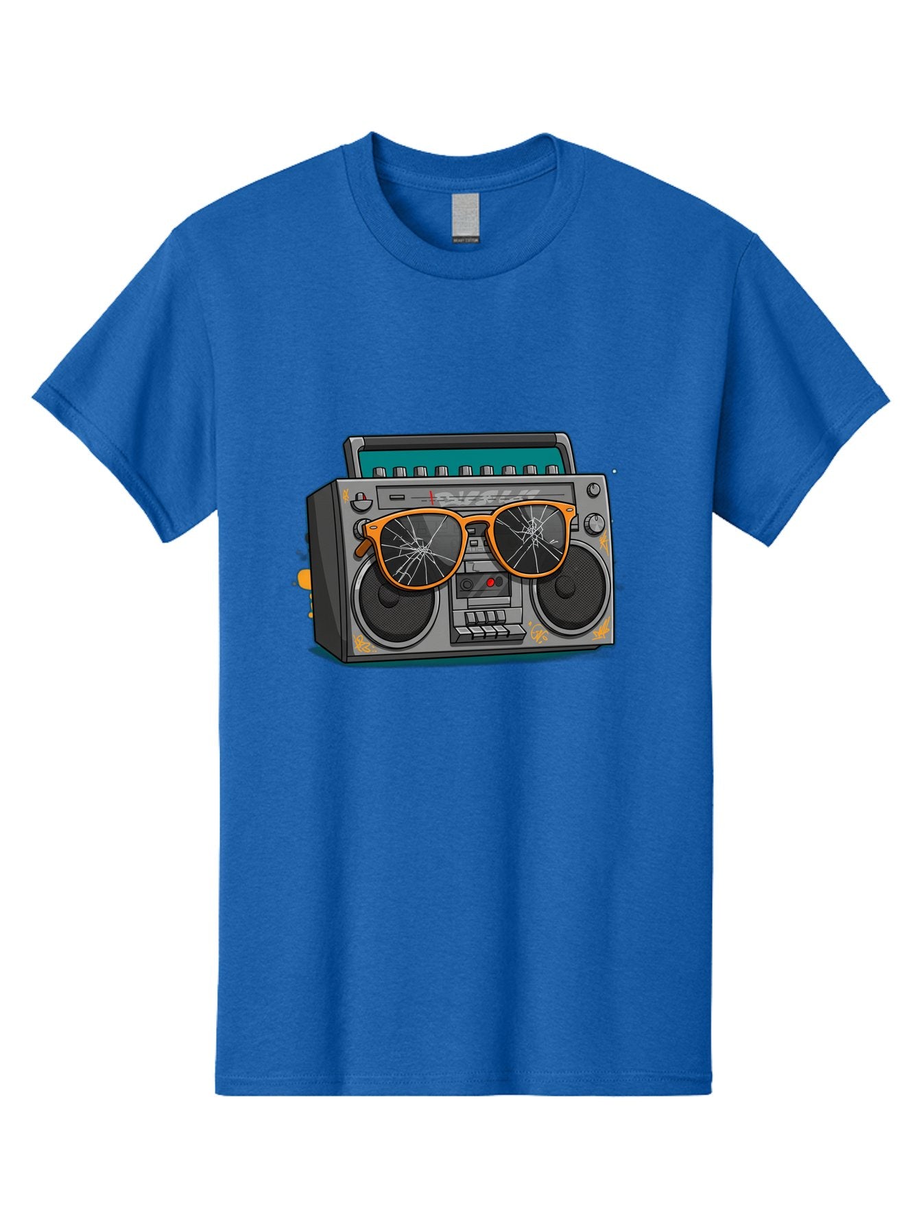 Boombox-With-Broken-Shades Men'S Graphic Tee, 100% Cotton, Comfortable Casual Summer Wear, Machine Washable, Vintage Boombox, Retro Style, Broken Sunglasses, Hip Hop Culture, Cassette Player, Audio Equipment, Old School Music, Urban Fashion, Baa195 3