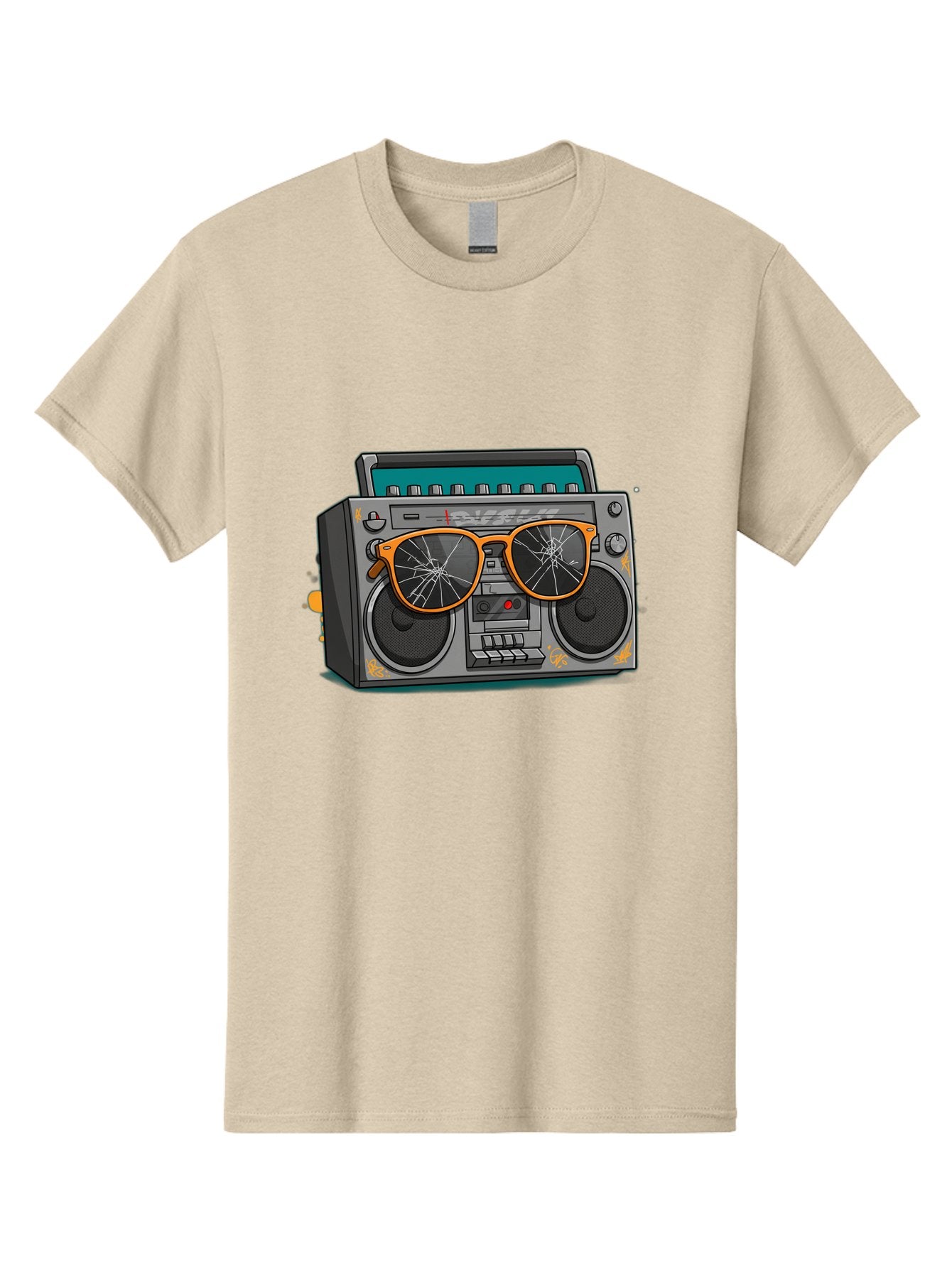 Boombox-With-Broken-Shades Men'S Graphic Tee, 100% Cotton, Comfortable Casual Summer Wear, Machine Washable, Vintage Boombox, Retro Style, Broken Sunglasses, Hip Hop Culture, Cassette Player, Audio Equipment, Old School Music, Urban Fashion, Baa195 10