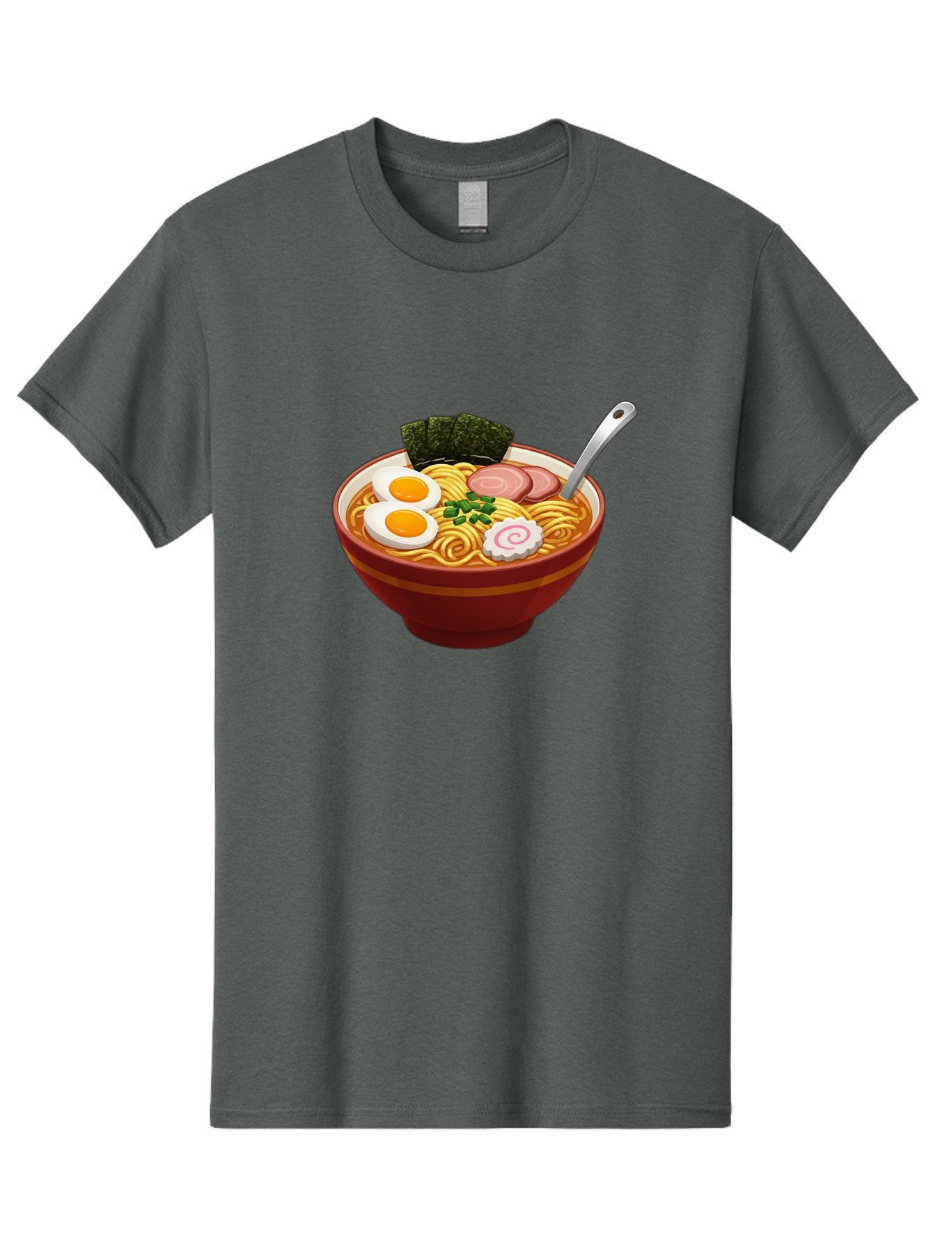 Bowl-Of-Ramen-1 Men'S Graphic Tee, 100% Cotton, Comfortable Casual Summer Wear, Machine Washable, Ramen Noodles, Japanese Cuisine, Savory Broth, Boiled Egg, Green Onions, Seaweed, Sliced Pork, Fish Cake, Silver Spoon Baa197