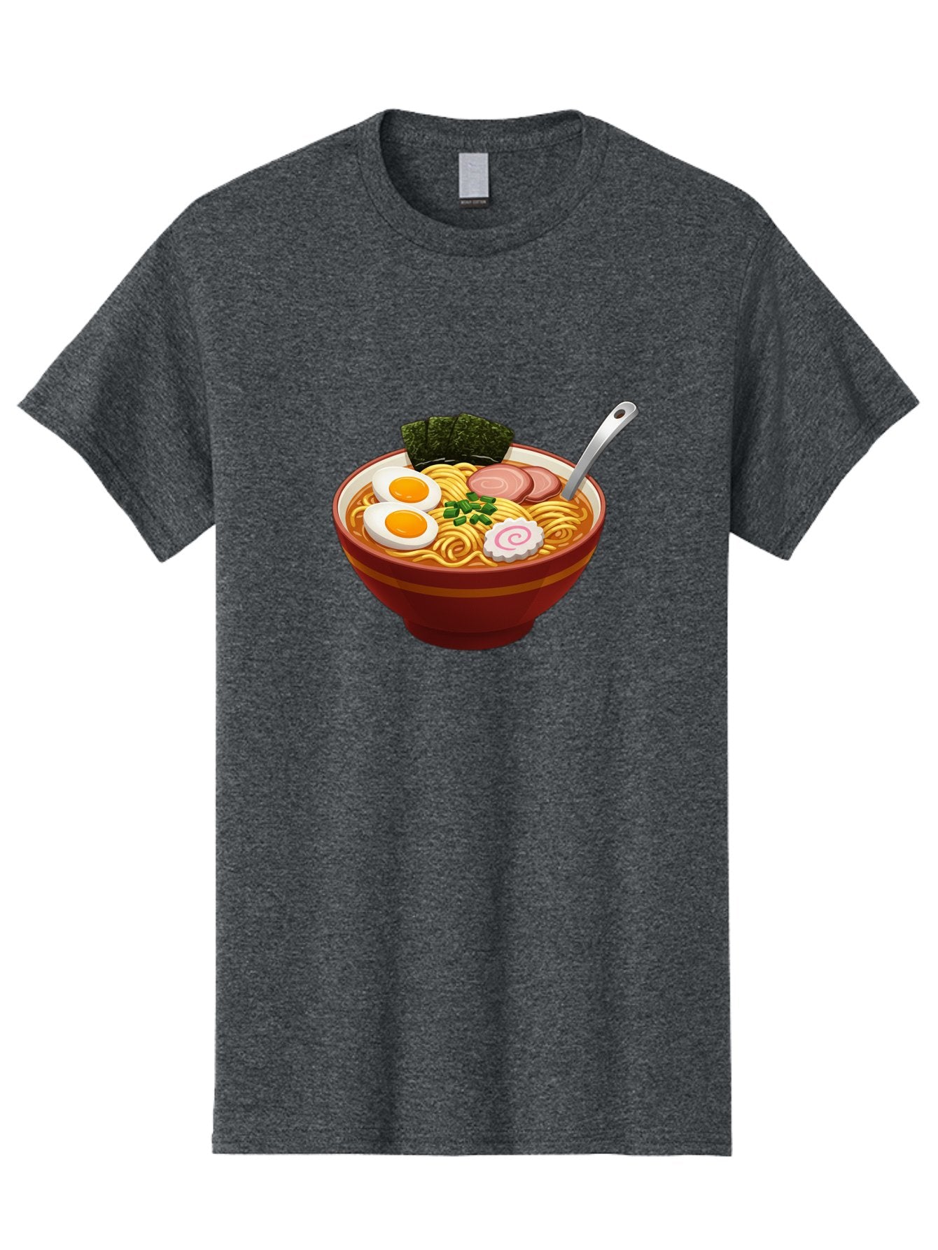 Bowl-Of-Ramen-1 Men'S Graphic Tee, 100% Cotton, Comfortable Casual Summer Wear, Machine Washable, Ramen Noodles, Japanese Cuisine, Savory Broth, Boiled Egg, Green Onions, Seaweed, Sliced Pork, Fish Cake, Silver Spoon Baa197 5