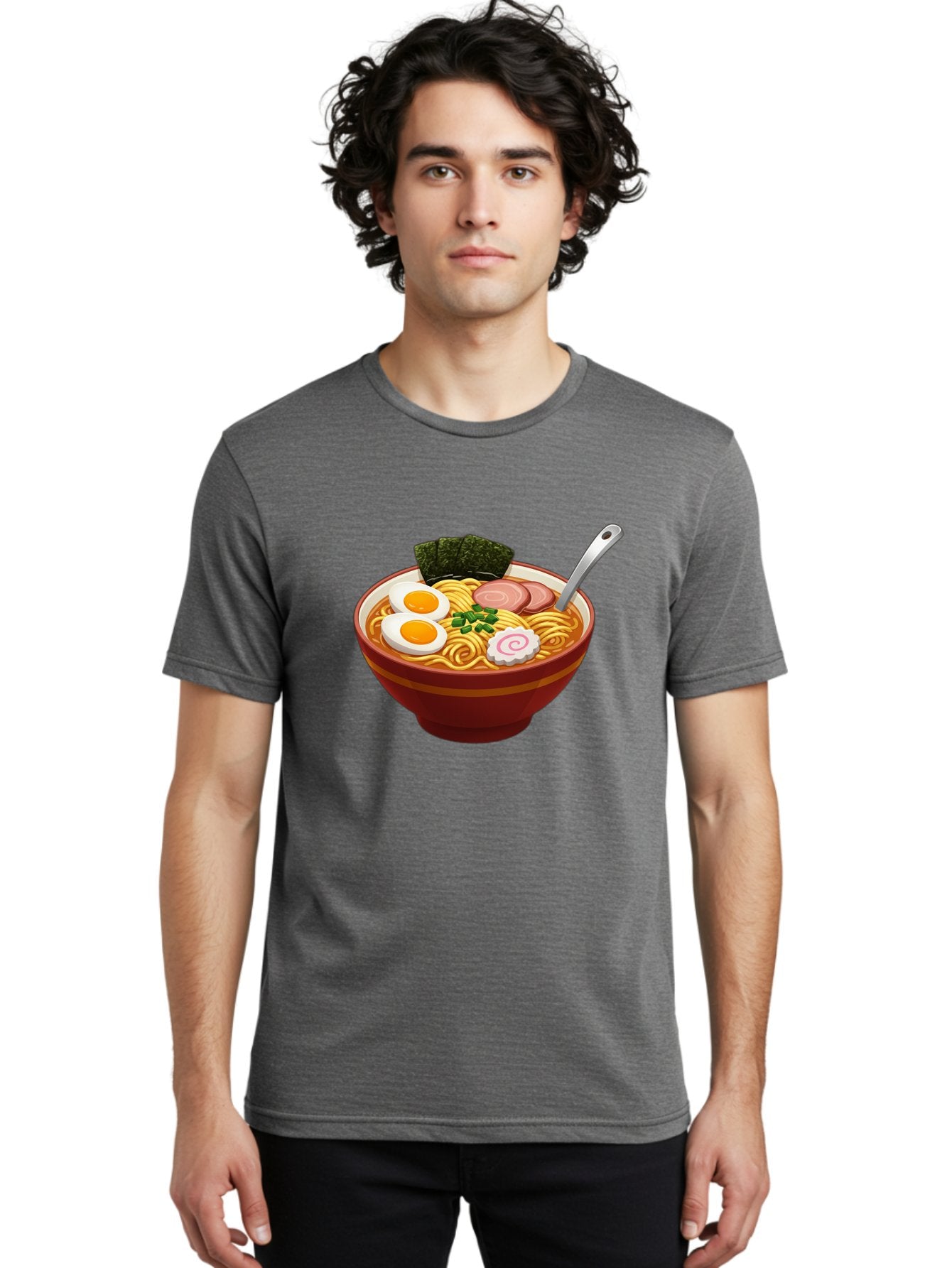 Bowl-Of-Ramen-1 Men'S Graphic Tee, 100% Cotton, Comfortable Casual Summer Wear, Machine Washable, Ramen Noodles, Japanese Cuisine, Savory Broth, Boiled Egg, Green Onions, Seaweed, Sliced Pork, Fish Cake, Silver Spoon Baa197 26
