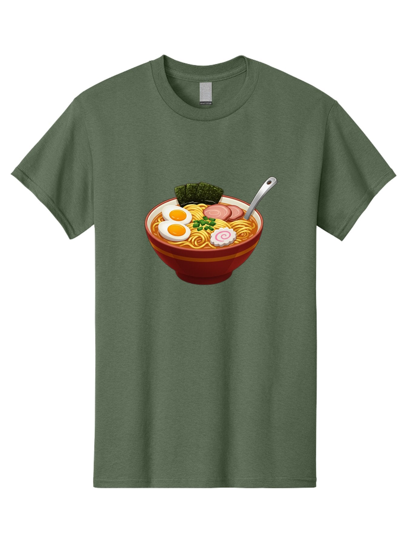 Bowl-Of-Ramen-1 Men'S Graphic Tee, 100% Cotton, Comfortable Casual Summer Wear, Machine Washable, Ramen Noodles, Japanese Cuisine, Savory Broth, Boiled Egg, Green Onions, Seaweed, Sliced Pork, Fish Cake, Silver Spoon Baa197 7