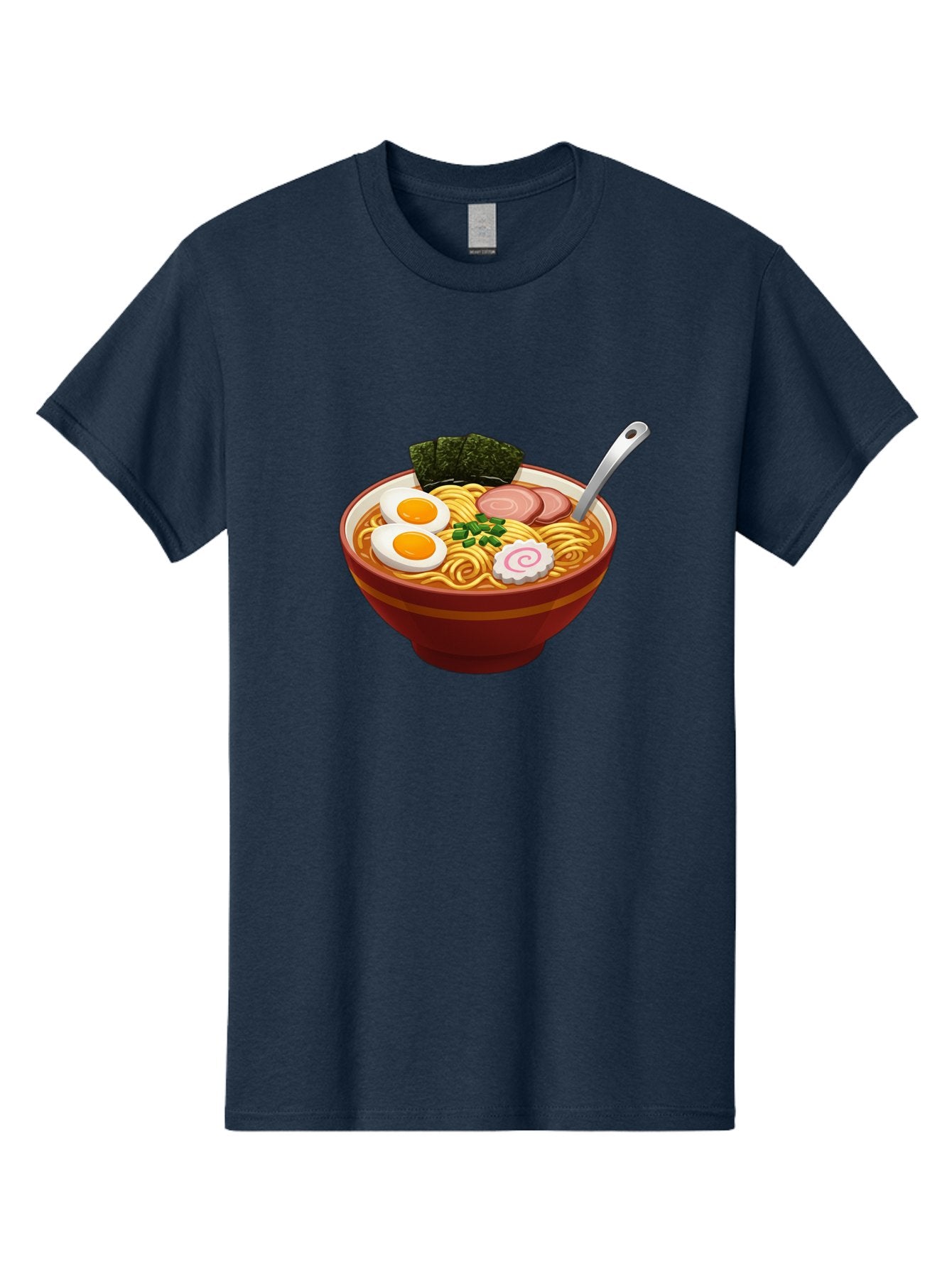 Bowl-Of-Ramen-1 Men'S Graphic Tee, 100% Cotton, Comfortable Casual Summer Wear, Machine Washable, Ramen Noodles, Japanese Cuisine, Savory Broth, Boiled Egg, Green Onions, Seaweed, Sliced Pork, Fish Cake, Silver Spoon Baa197