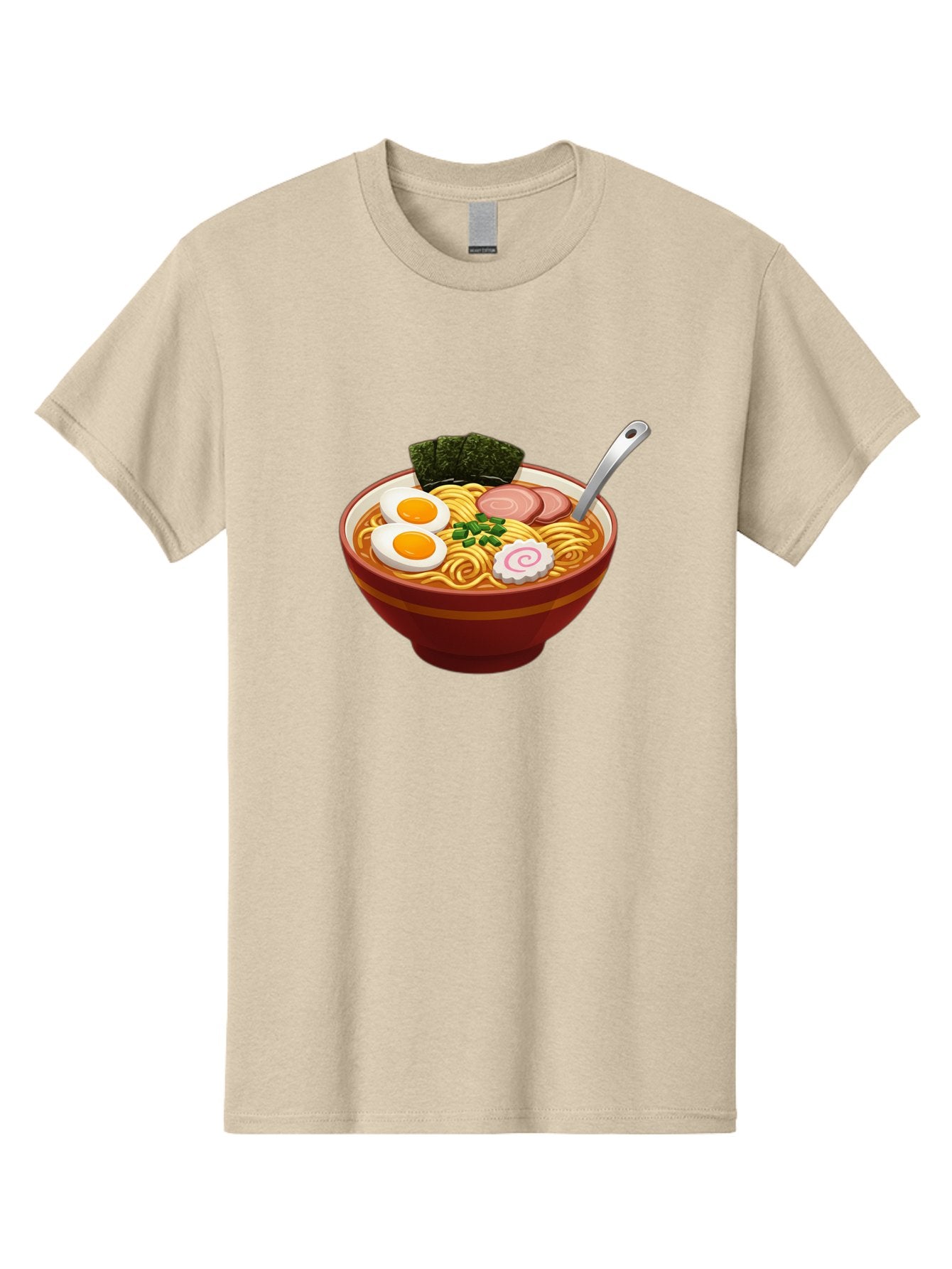 Bowl-Of-Ramen-1 Men'S Graphic Tee, 100% Cotton, Comfortable Casual Summer Wear, Machine Washable, Ramen Noodles, Japanese Cuisine, Savory Broth, Boiled Egg, Green Onions, Seaweed, Sliced Pork, Fish Cake, Silver Spoon Baa197 10