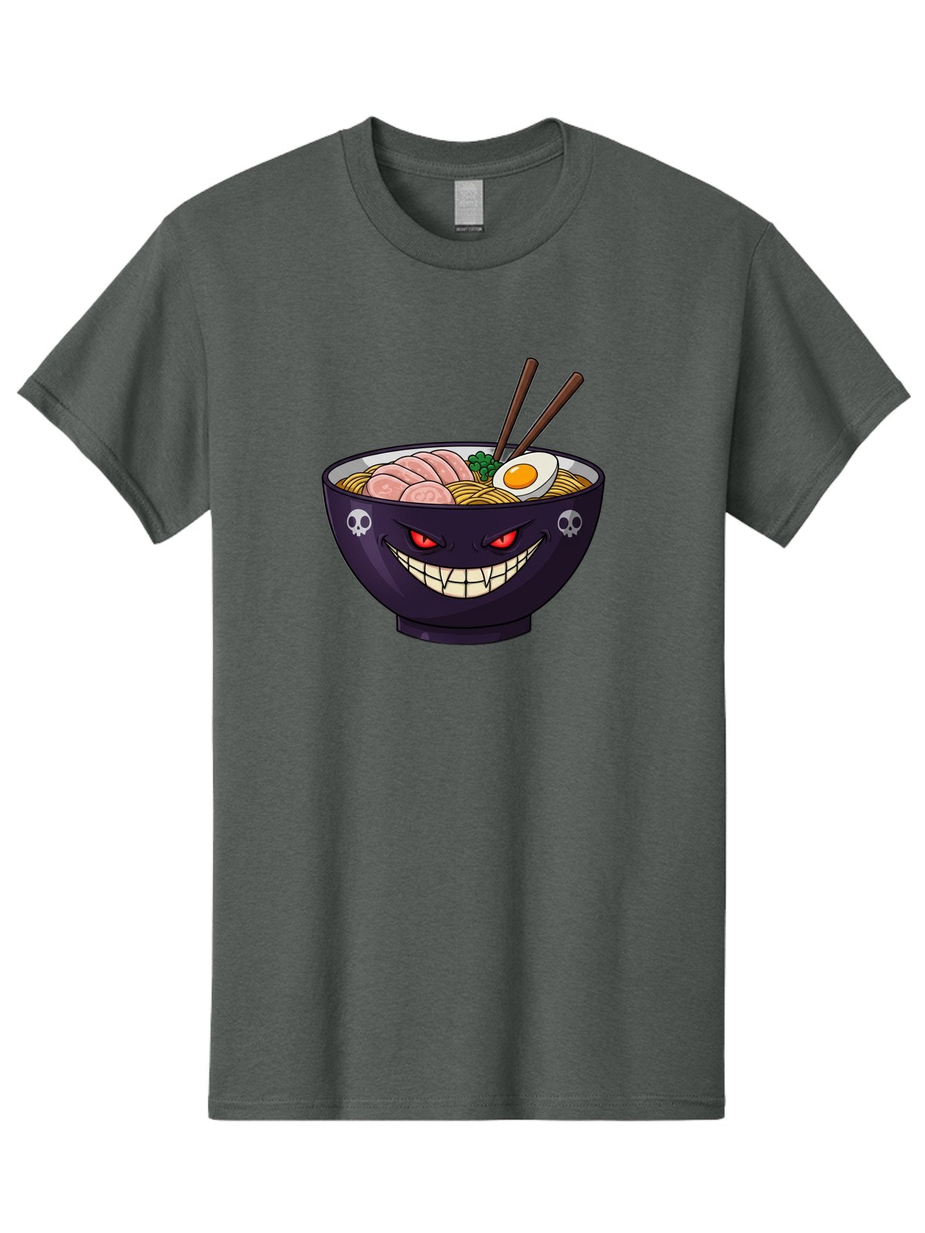 Bowl-Of-Ramen Men'S Graphic Tee, 100% Cotton, Comfortable Casual Summer Wear, Machine Washable, Gengar Character, Ramen Bowl, Cartoon, Noodles, Sliced Ham, Egg, Chopsticks, Anime Style, Pokémon, Skulls, Menacing Grin, Japanese Cuisine, Baa200 15