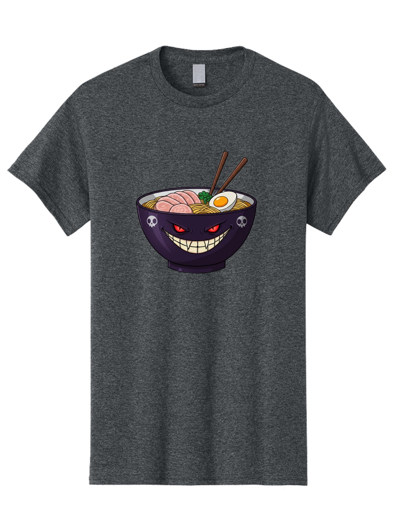 Bowl-Of-Ramen Men'S Graphic Tee, 100% Cotton, Comfortable Casual Summer Wear, Machine Washable, Gengar Character, Ramen Bowl, Cartoon, Noodles, Sliced Ham, Egg, Chopsticks, Anime Style, Pokémon, Skulls, Menacing Grin, Japanese Cuisine, Baa200 5