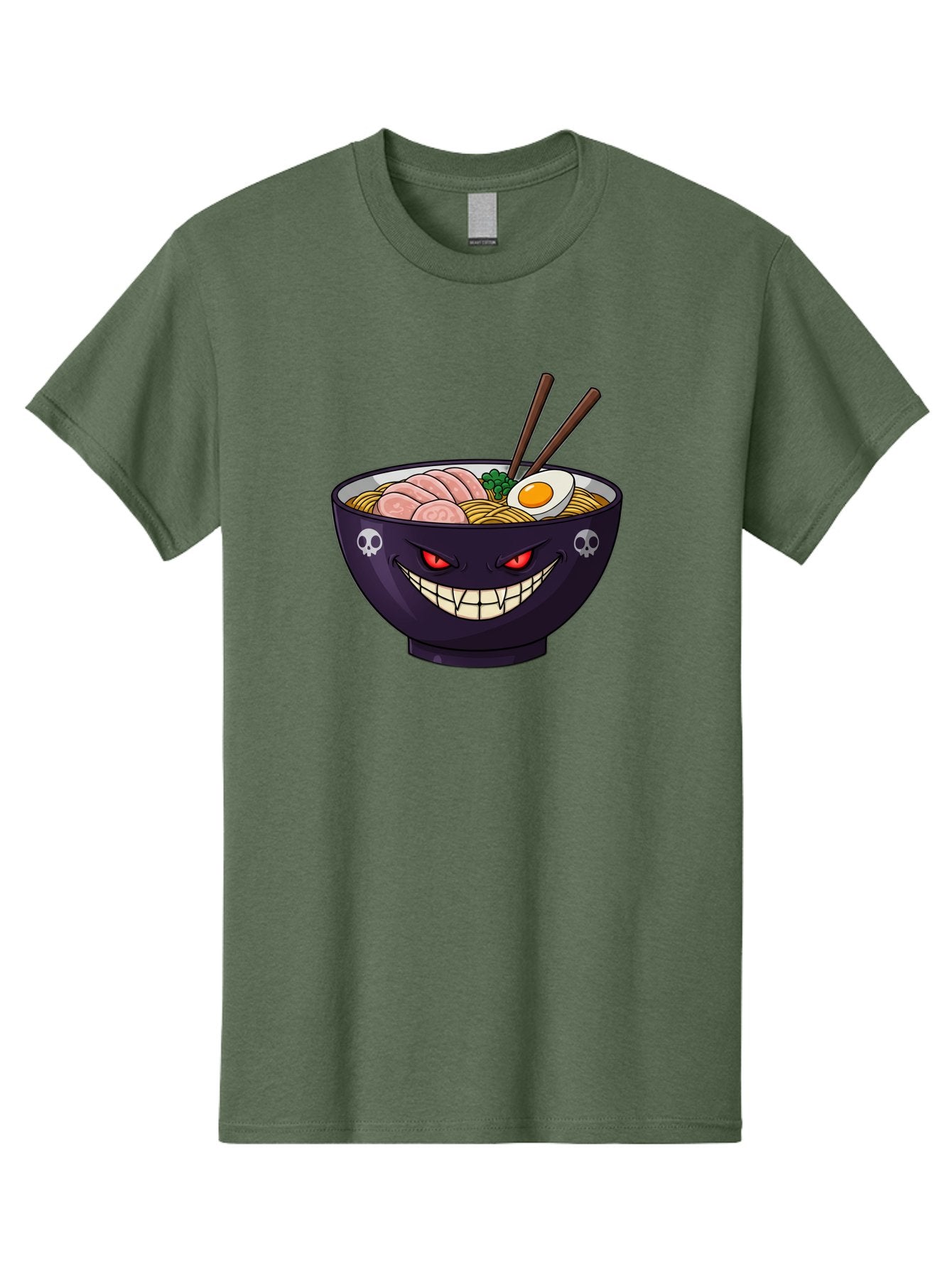 Bowl-Of-Ramen Men'S Graphic Tee, 100% Cotton, Comfortable Casual Summer Wear, Machine Washable, Gengar Character, Ramen Bowl, Cartoon, Noodles, Sliced Ham, Egg, Chopsticks, Anime Style, Pokémon, Skulls, Menacing Grin, Japanese Cuisine, Baa200 12
