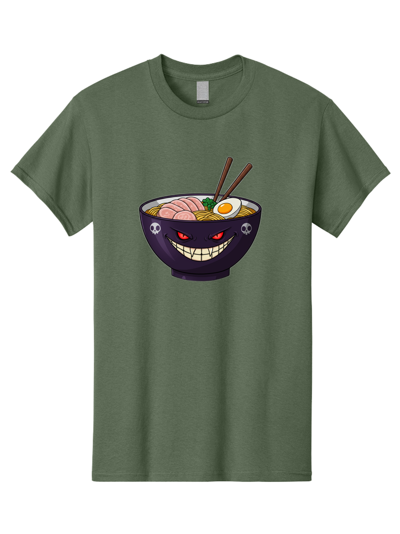 Bowl-Of-Ramen Men'S Graphic Tee, 100% Cotton, Comfortable Casual Summer Wear, Machine Washable, Gengar Character, Ramen Bowl, Cartoon, Noodles, Sliced Ham, Egg, Chopsticks, Anime Style, Pokémon, Skulls, Menacing Grin, Japanese Cuisine, Baa200 5