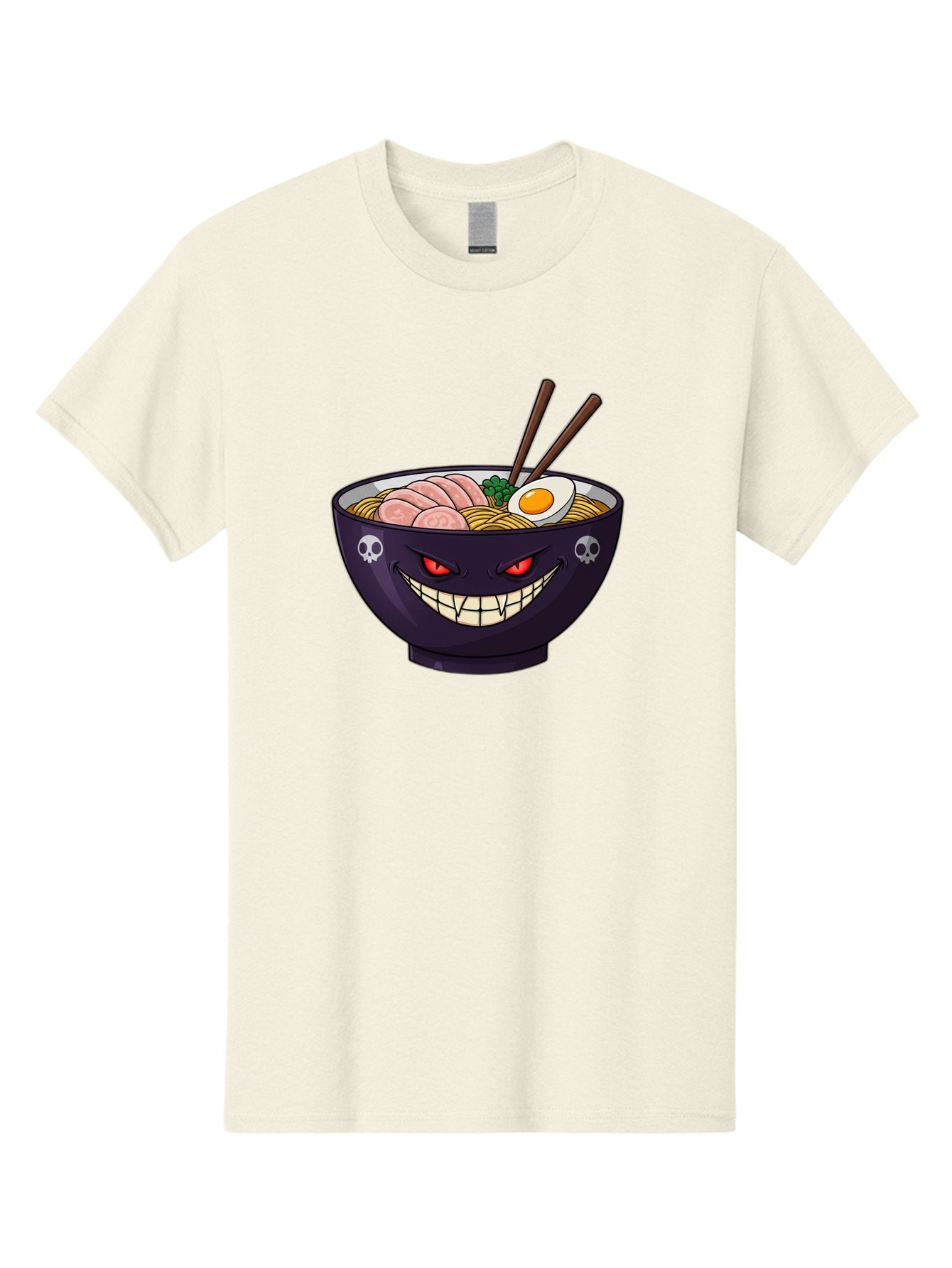 Bowl-Of-Ramen Men'S Graphic Tee, 100% Cotton, Comfortable Casual Summer Wear, Machine Washable, Gengar Character, Ramen Bowl, Cartoon, Noodles, Sliced Ham, Egg, Chopsticks, Anime Style, Pokémon, Skulls, Menacing Grin, Japanese Cuisine, Baa200 7