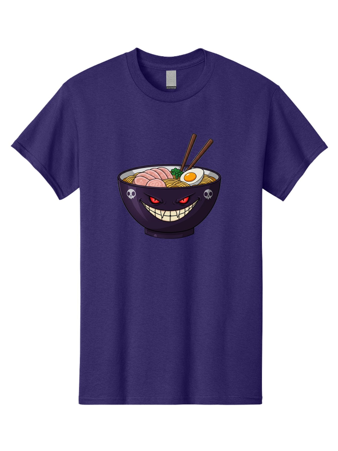 Bowl-Of-Ramen Men'S Graphic Tee, 100% Cotton, Comfortable Casual Summer Wear, Machine Washable, Gengar Character, Ramen Bowl, Cartoon, Noodles, Sliced Ham, Egg, Chopsticks, Anime Style, Pokémon, Skulls, Menacing Grin, Japanese Cuisine, Baa200 9