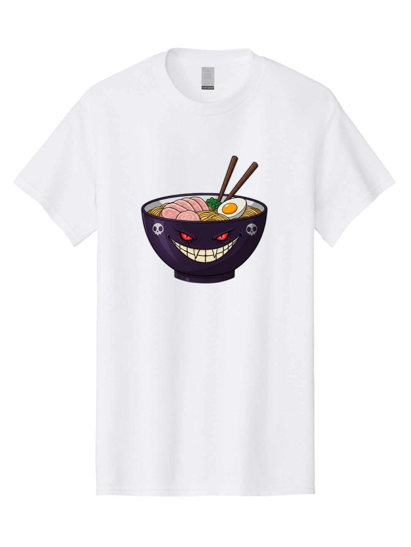 Bowl-Of-Ramen Men'S Graphic Tee, 100% Cotton, Comfortable Casual Summer Wear, Machine Washable, Gengar Character, Ramen Bowl, Cartoon, Noodles, Sliced Ham, Egg, Chopsticks, Anime Style, Pokémon, Skulls, Menacing Grin, Japanese Cuisine, Baa200 14