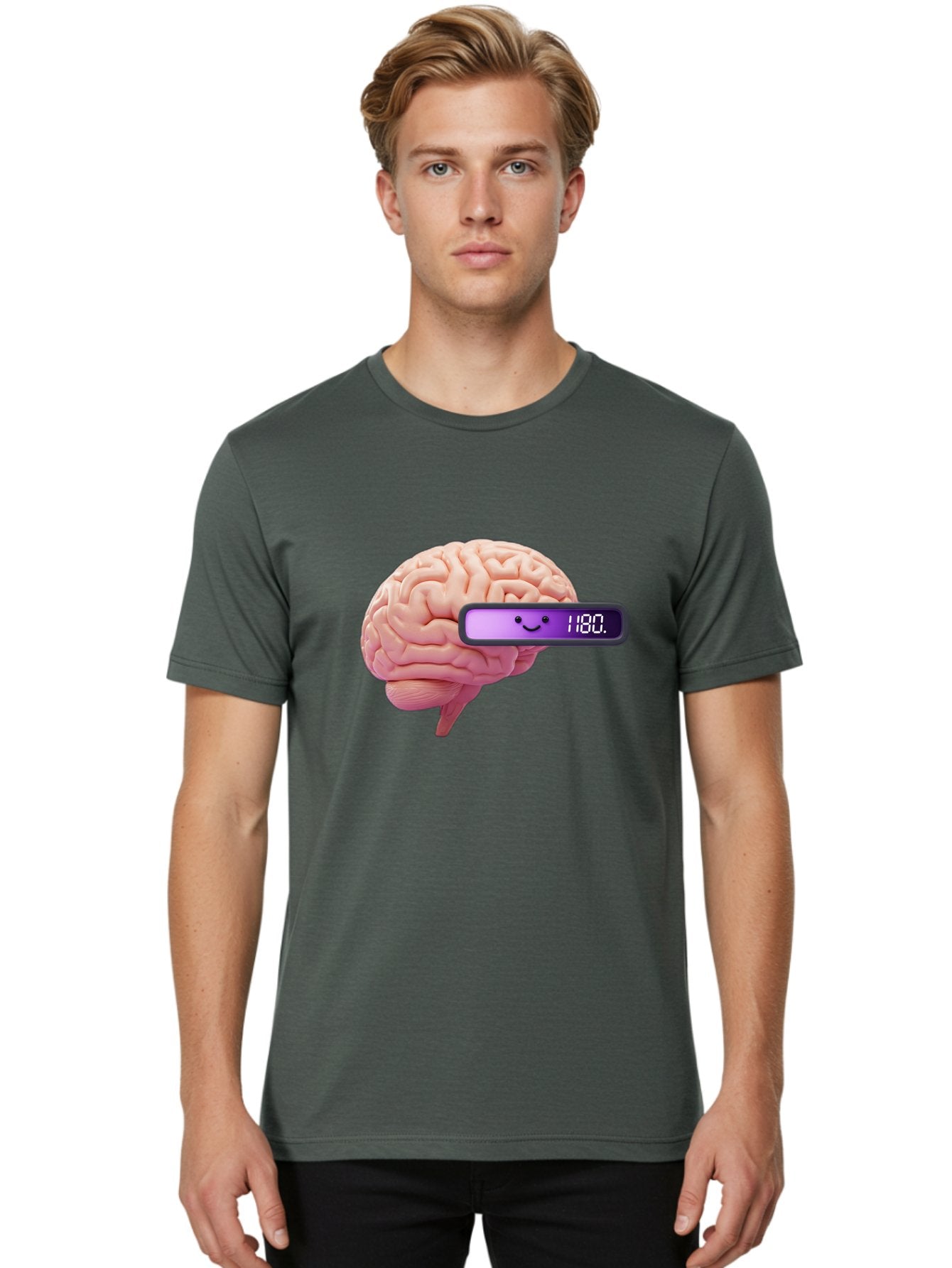 Brain-180 Men'S Graphic Tee, 100% Cotton, Comfortable Casual Summer Wear, Machine Washable, Human Brain, Brain Health, Mental Wellness, Mood Score, Happy Face, Score 180, Emotional Intelligence, Mental State Baa201 23