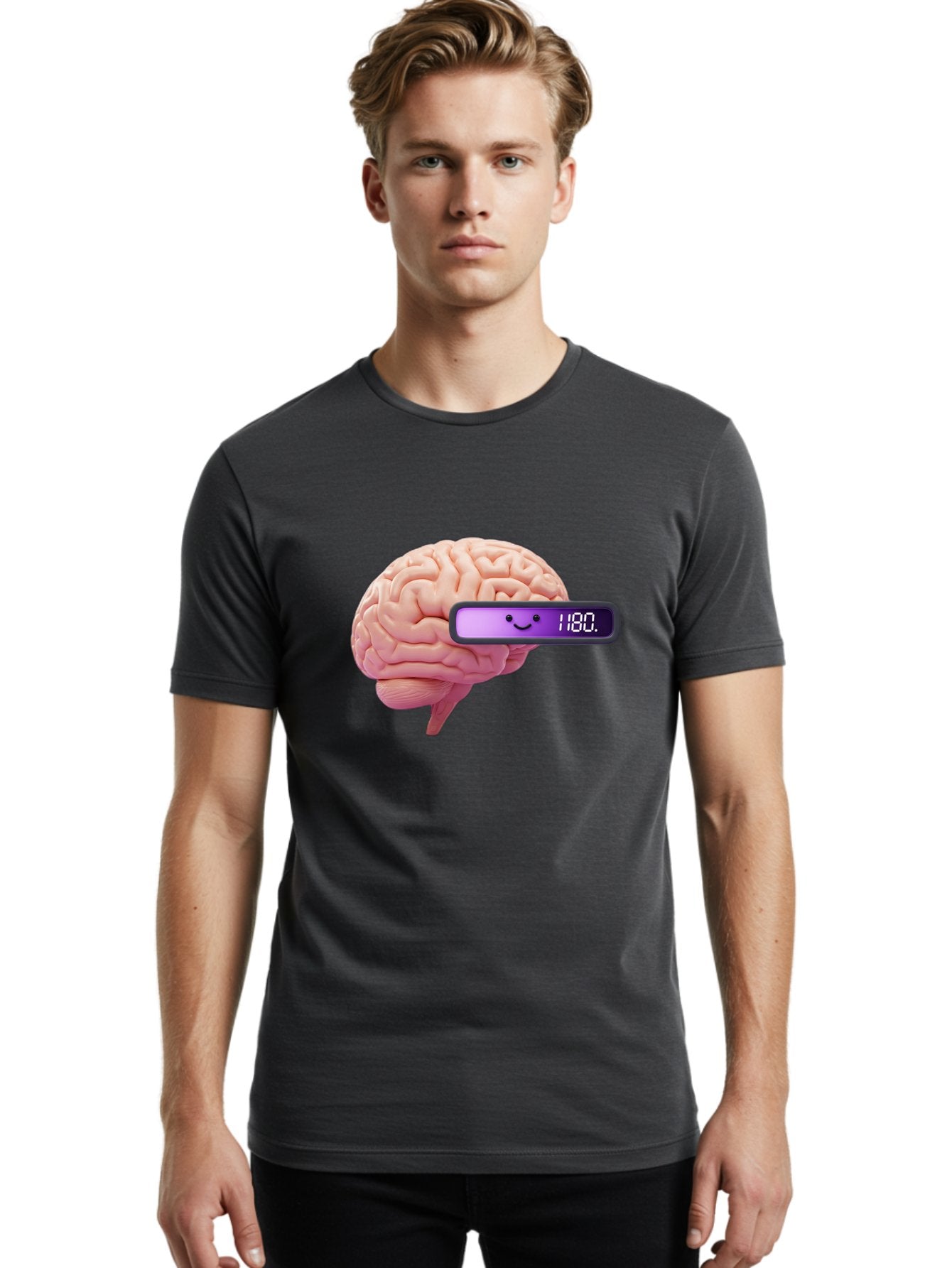 Brain-180 Men'S Graphic Tee, 100% Cotton, Comfortable Casual Summer Wear, Machine Washable, Human Brain, Brain Health, Mental Wellness, Mood Score, Happy Face, Score 180, Emotional Intelligence, Mental State Baa201 30