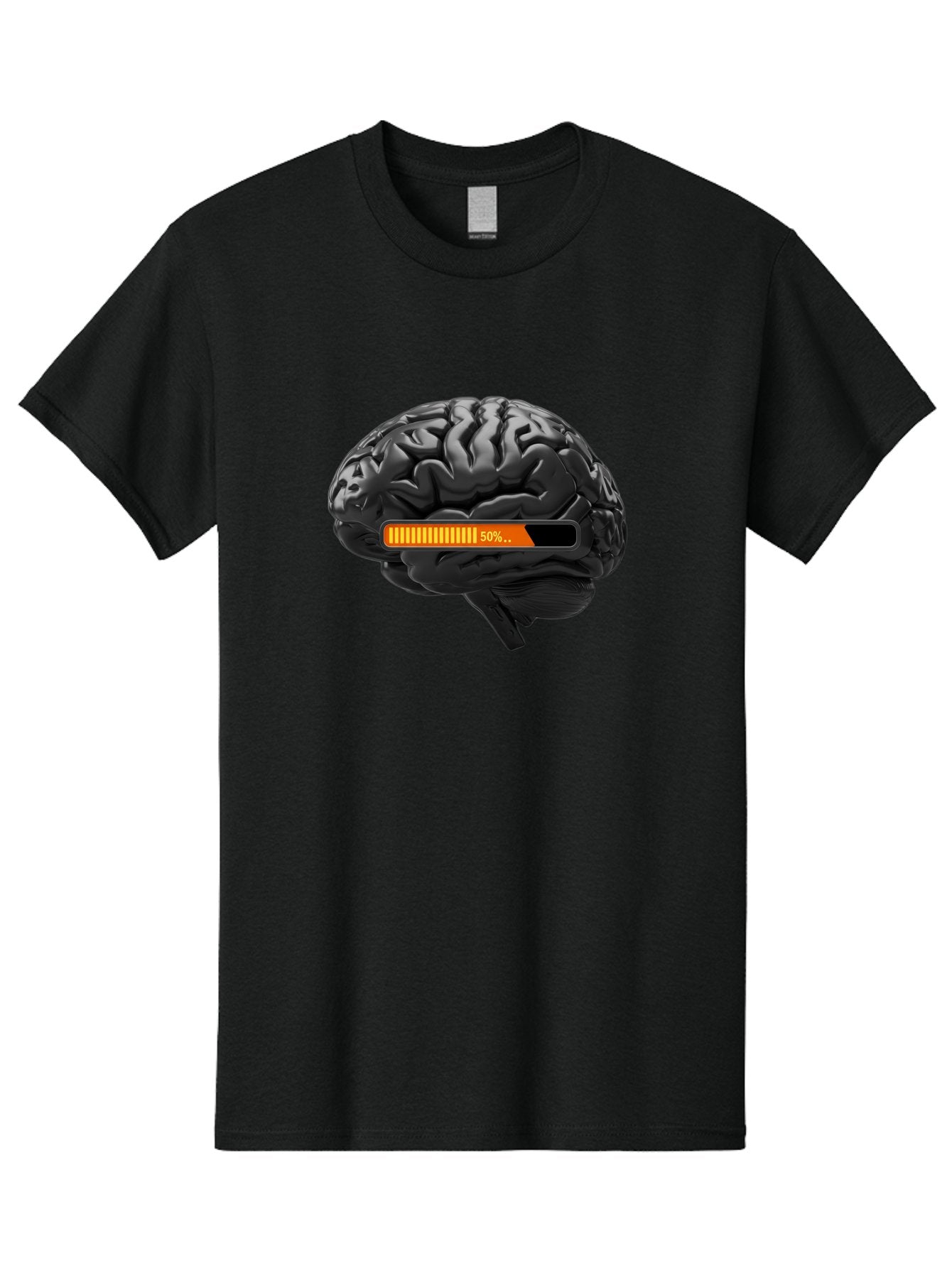 Brain-50 Men'S Graphic Tee, 100% Cotton, Comfortable Casual Summer Wear, Machine Washable, Human Brain, 50% Charged, Battery Icon, Progress Bar, Cognitive Function, Mental Capacity, Intelligence, Knowledge Baa202