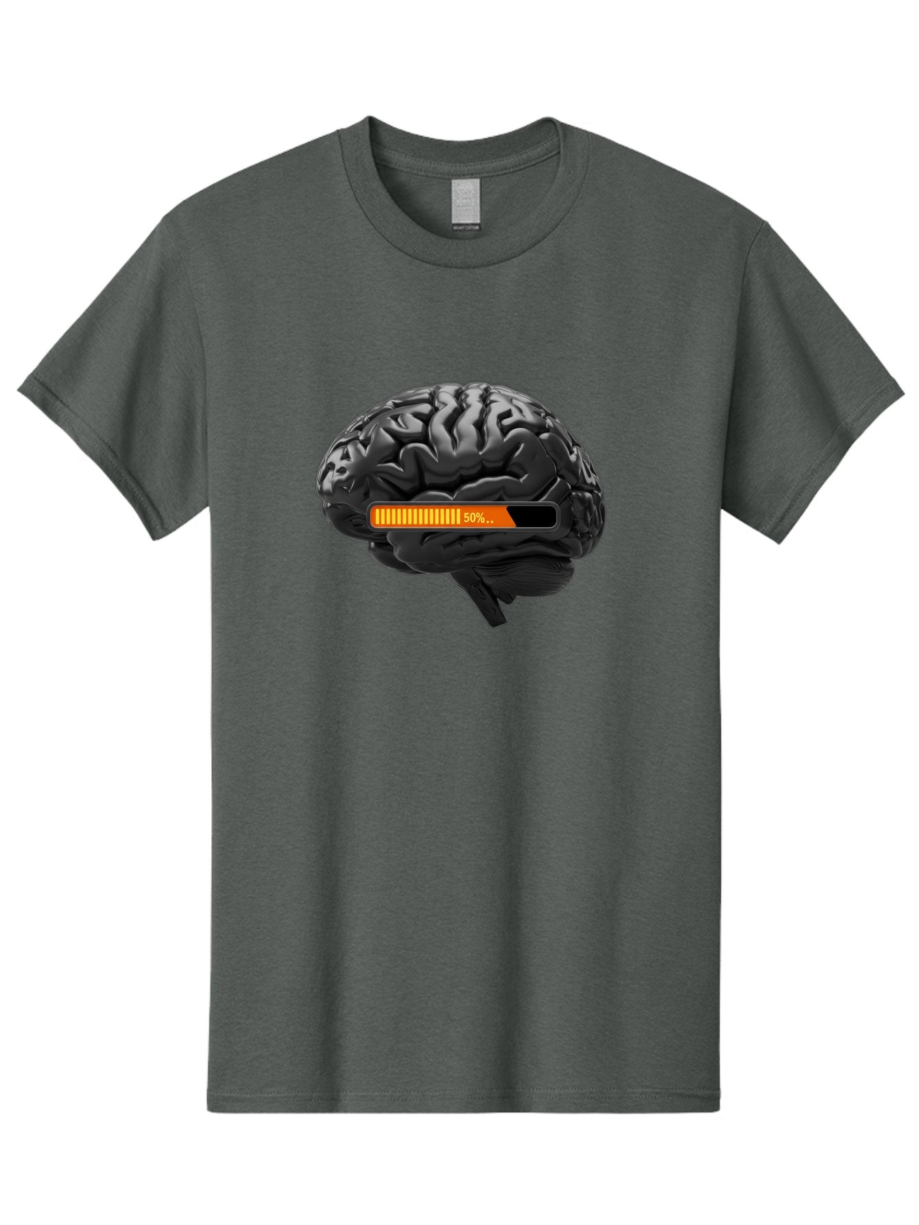 Brain-50 Men'S Graphic Tee, 100% Cotton, Comfortable Casual Summer Wear, Machine Washable, Human Brain, 50% Charged, Battery Icon, Progress Bar, Cognitive Function, Mental Capacity, Intelligence, Knowledge Baa202 4
