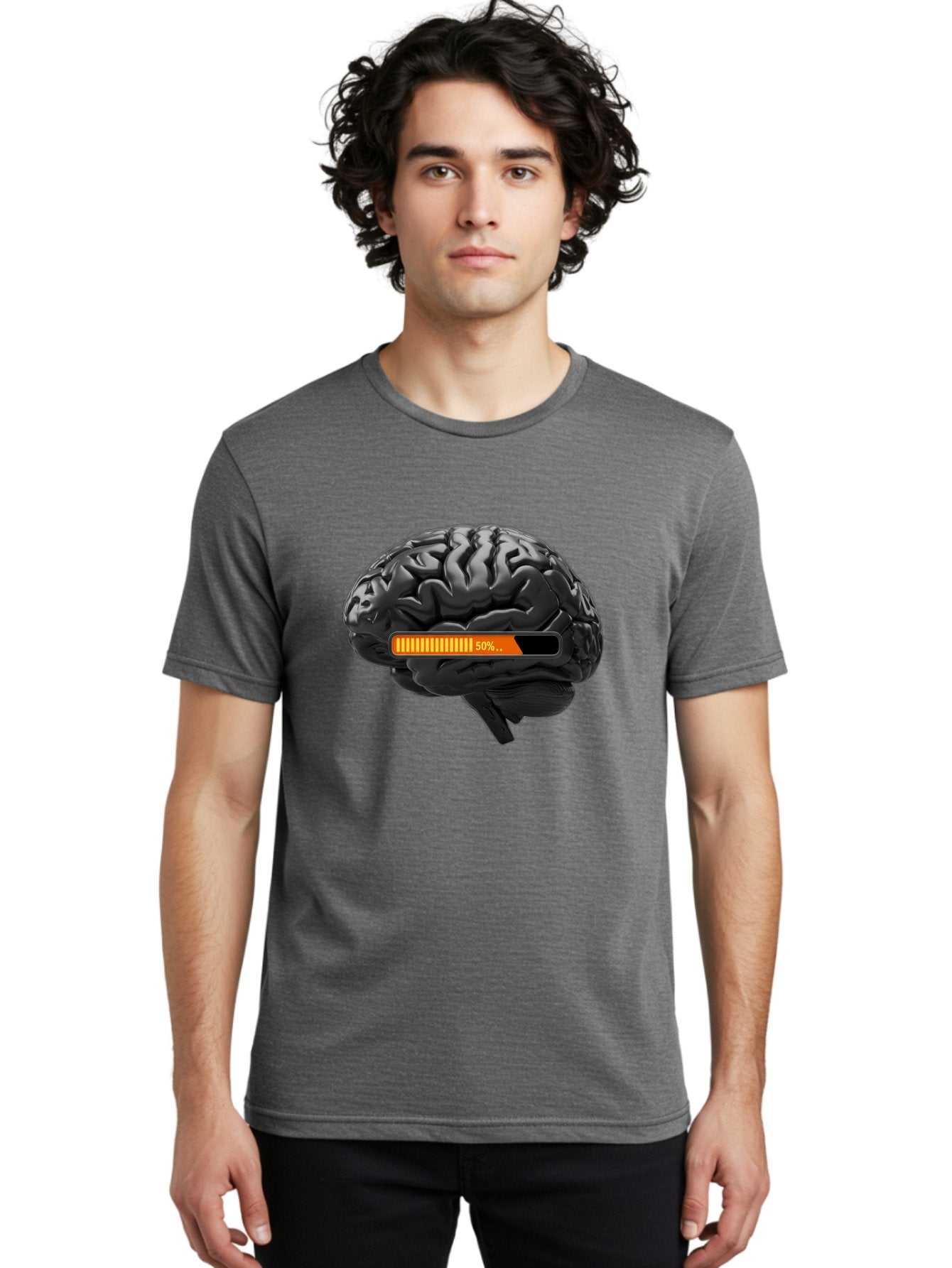 Brain-50 Men'S Graphic Tee, 100% Cotton, Comfortable Casual Summer Wear, Machine Washable, Human Brain, 50% Charged, Battery Icon, Progress Bar, Cognitive Function, Mental Capacity, Intelligence, Knowledge Baa202 16