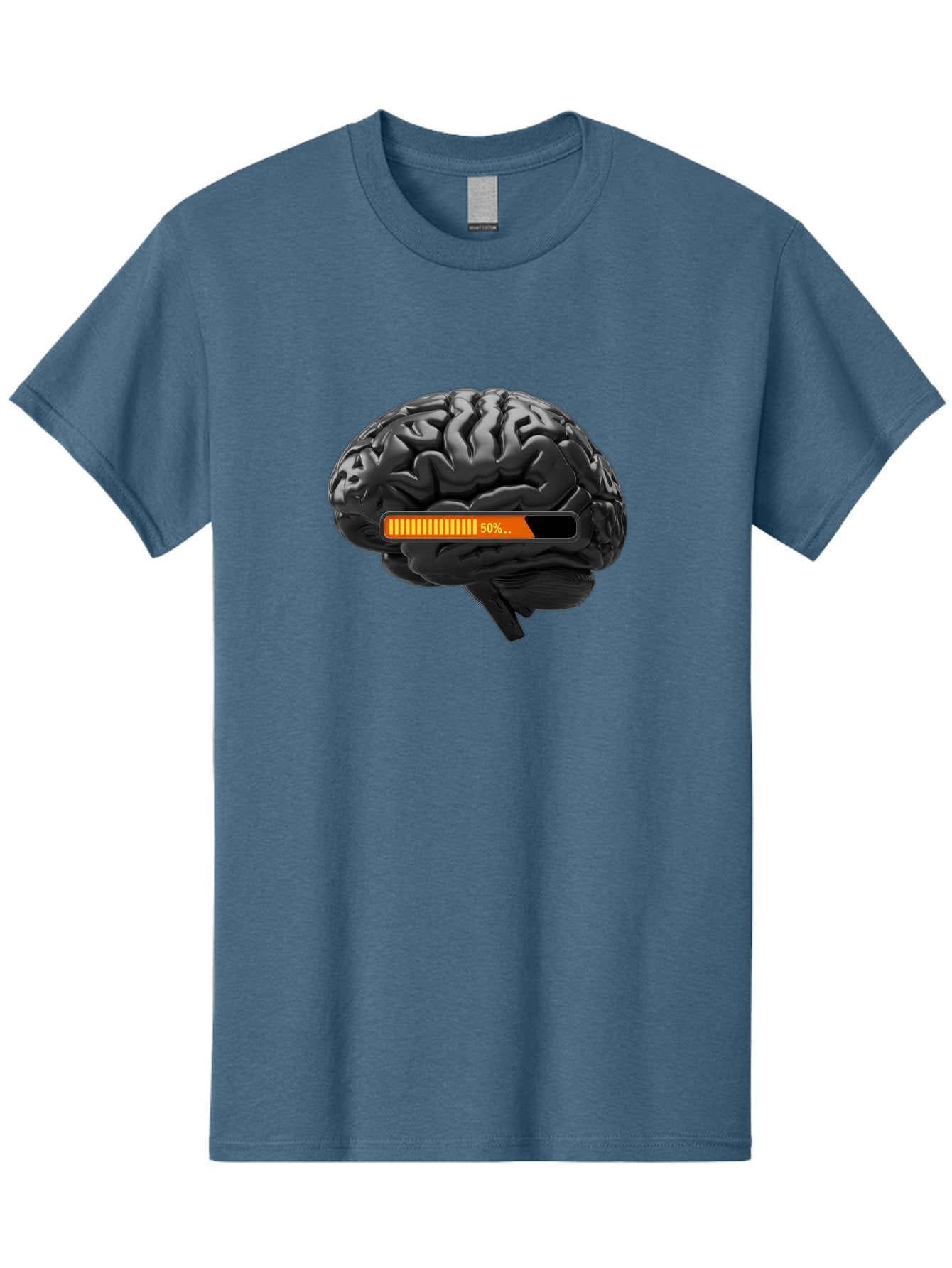 Brain-50 Men'S Graphic Tee, 100% Cotton, Comfortable Casual Summer Wear, Machine Washable, Human Brain, 50% Charged, Battery Icon, Progress Bar, Cognitive Function, Mental Capacity, Intelligence, Knowledge Baa202 6